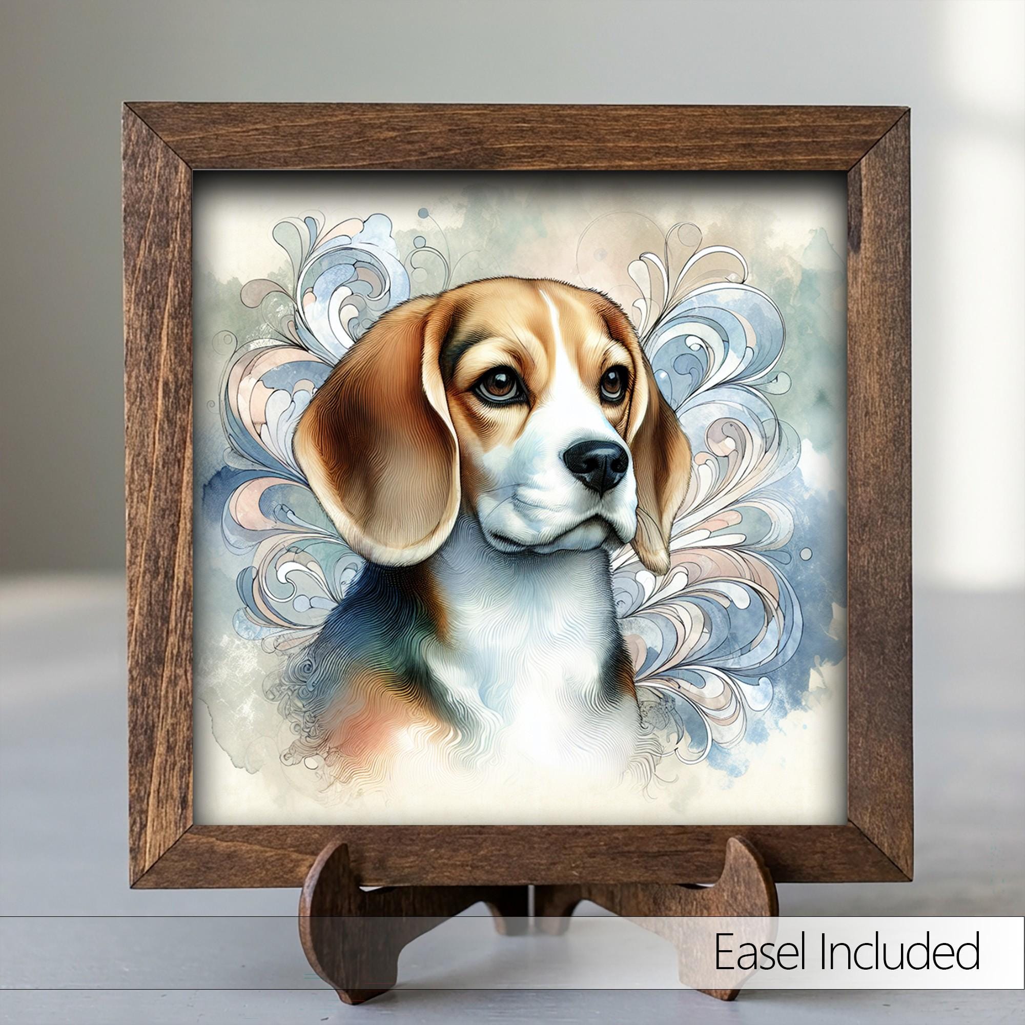 Framed Beagle Dog Art Print | Rustic Farmhouse Shelf Decor