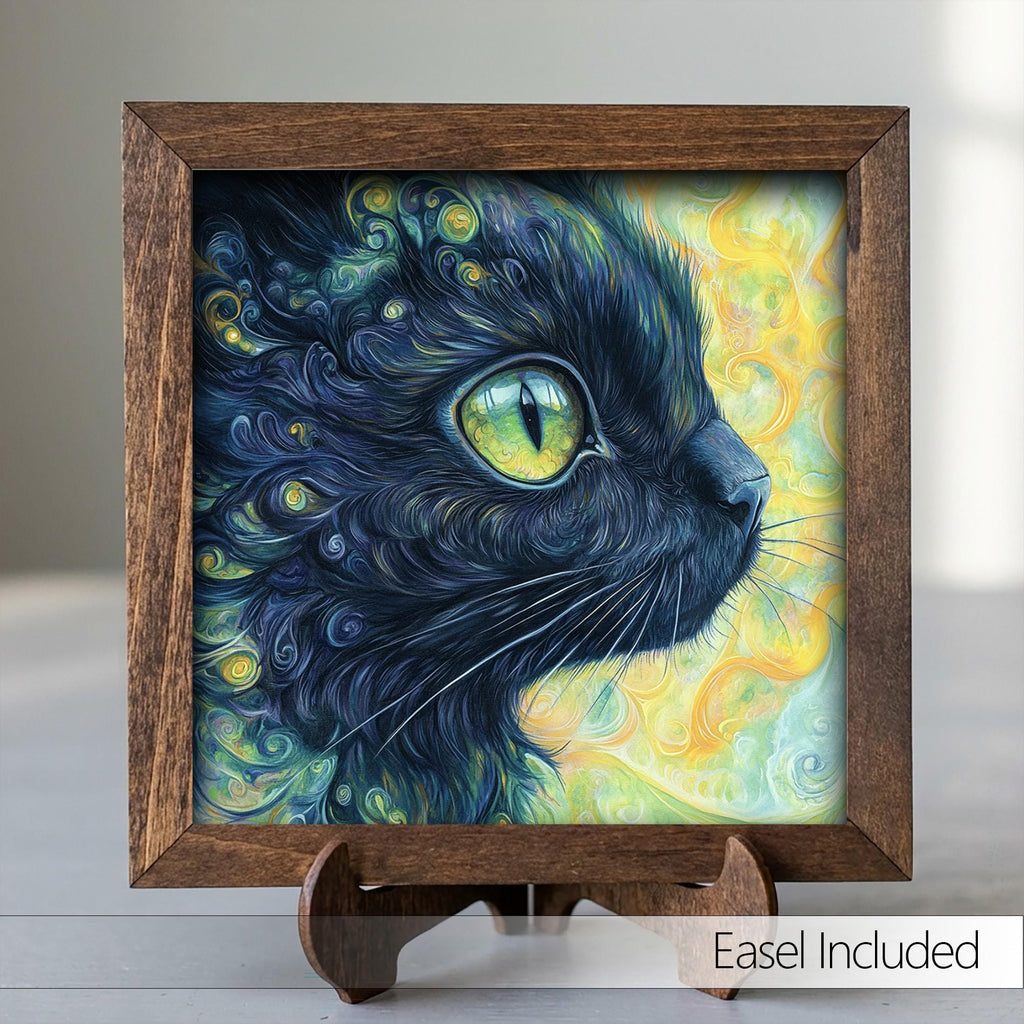 Framed Black Cat Art Print | Rustic Farmhouse Shelf Decor