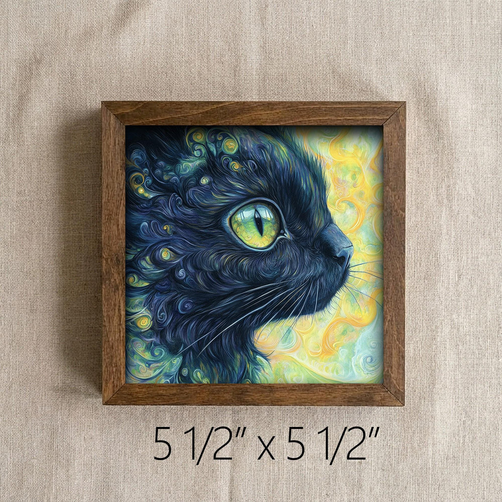 Framed Black Cat Art Print | Rustic Farmhouse Shelf Decor