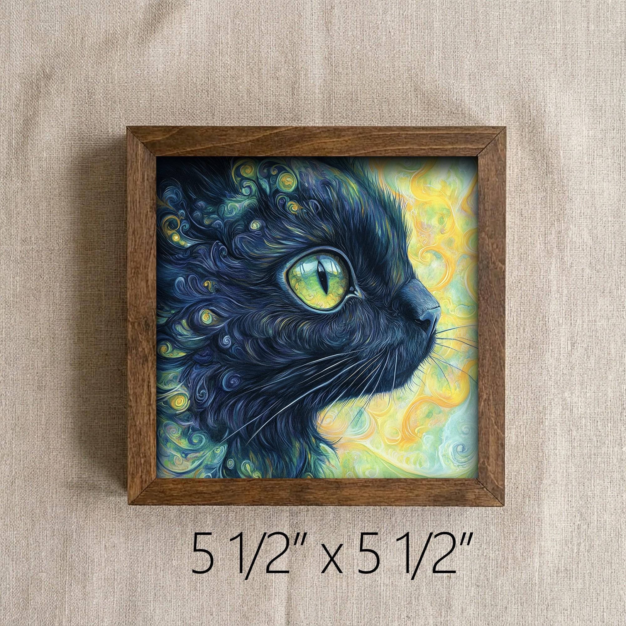 Framed Black Cat Art Print | Rustic Farmhouse Shelf Decor