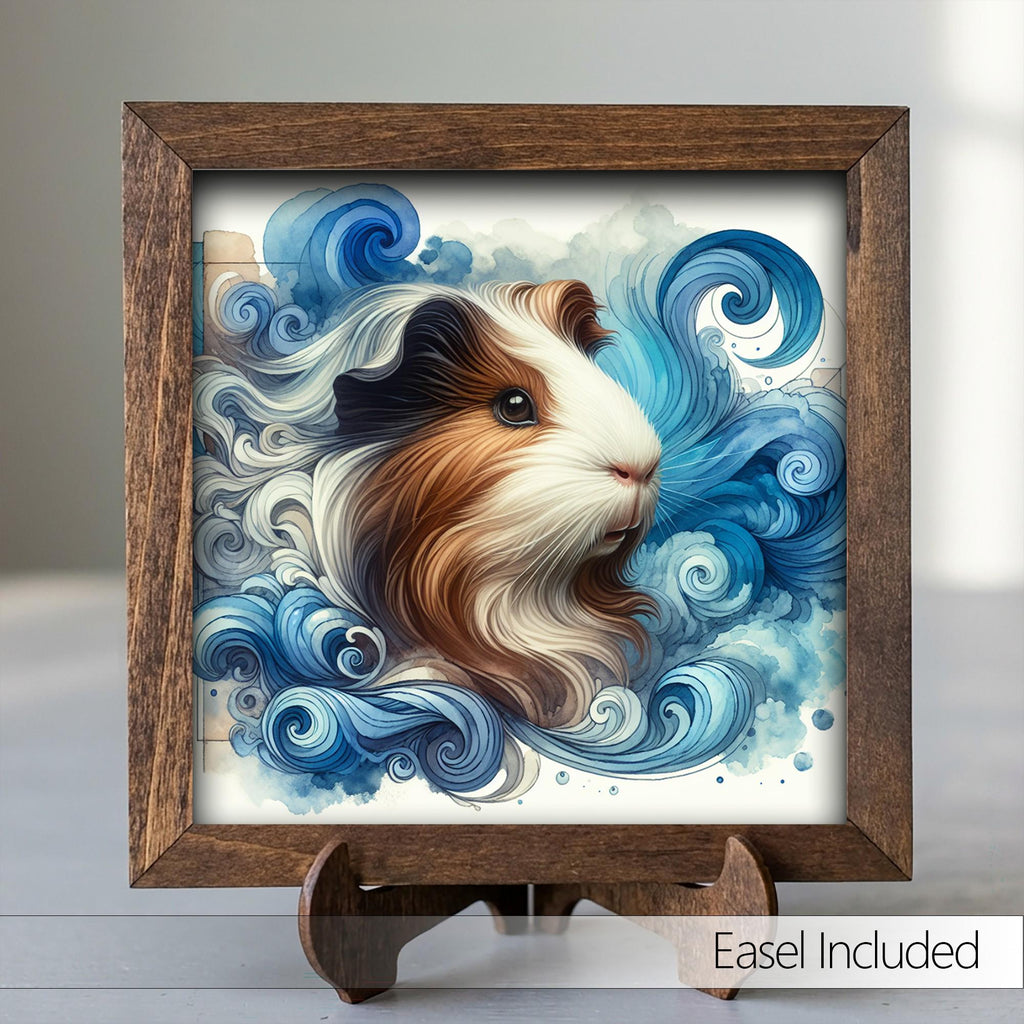 Framed Guinea Pig Art Print | Watercolor Pet Portrait Shelf Decor