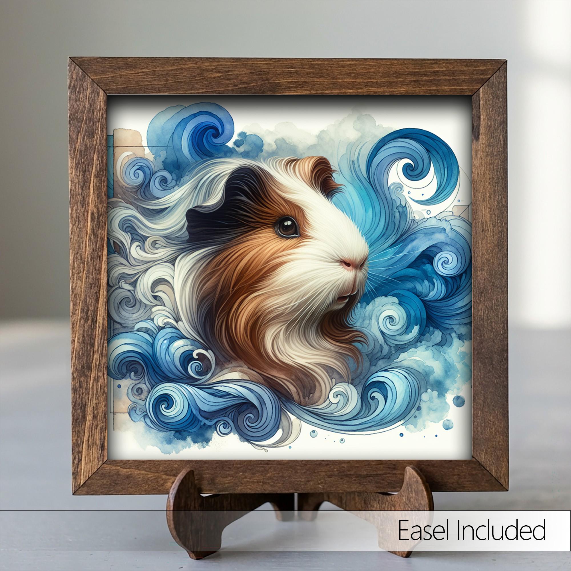 Framed Guinea Pig Art Print | Watercolor Pet Portrait Shelf Decor