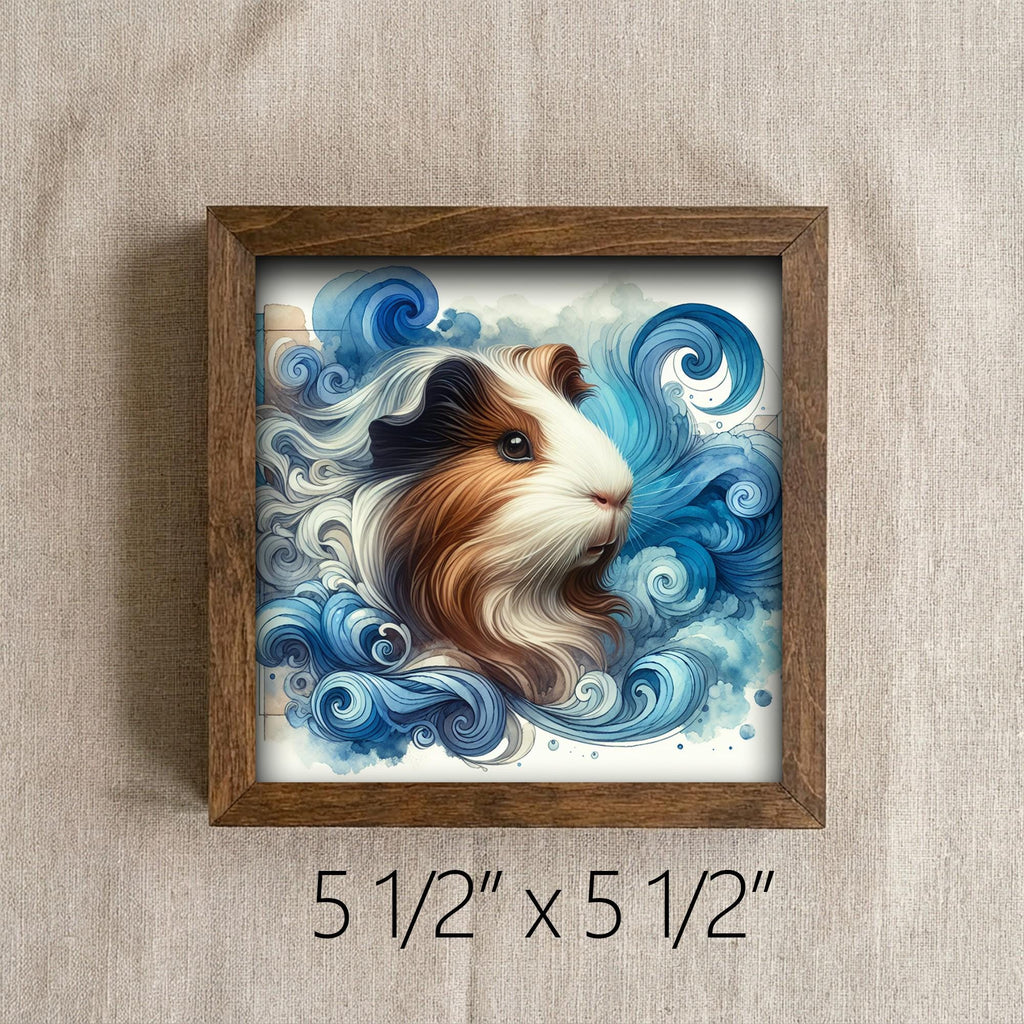 Framed Guinea Pig Art Print | Watercolor Pet Portrait Shelf Decor