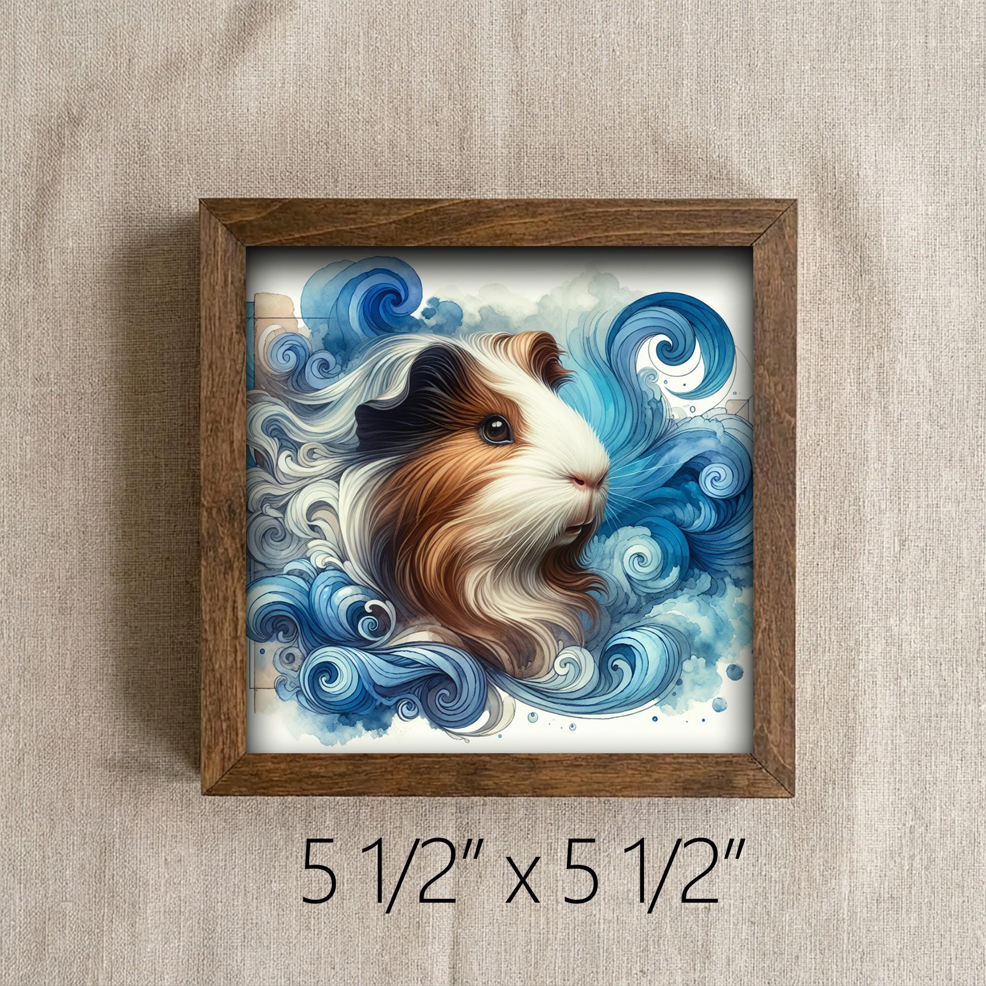 Framed Guinea Pig Art Print | Watercolor Pet Portrait Shelf Decor