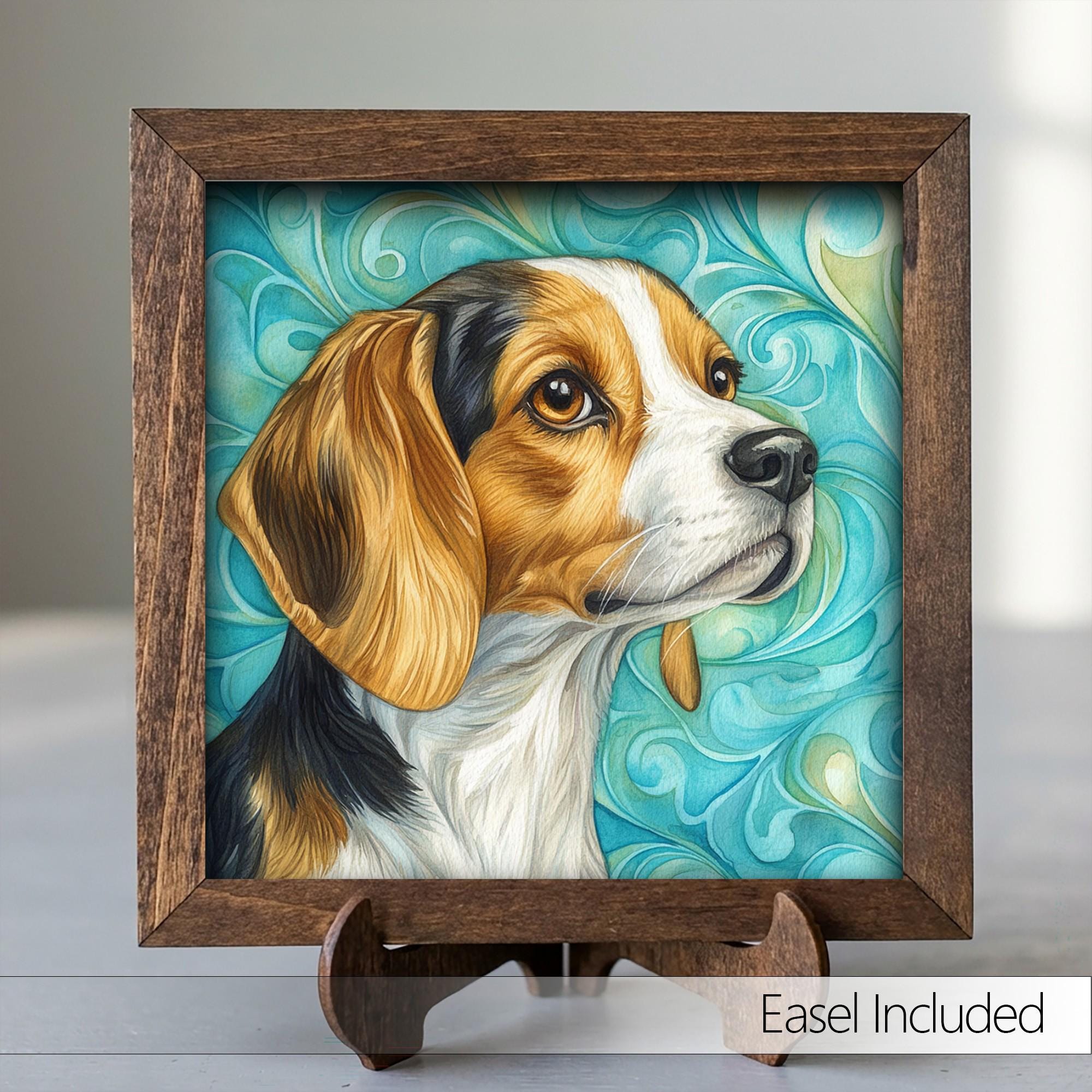 Framed Beagle Art Print | Watercolor Dog Portrait Shelf Decor