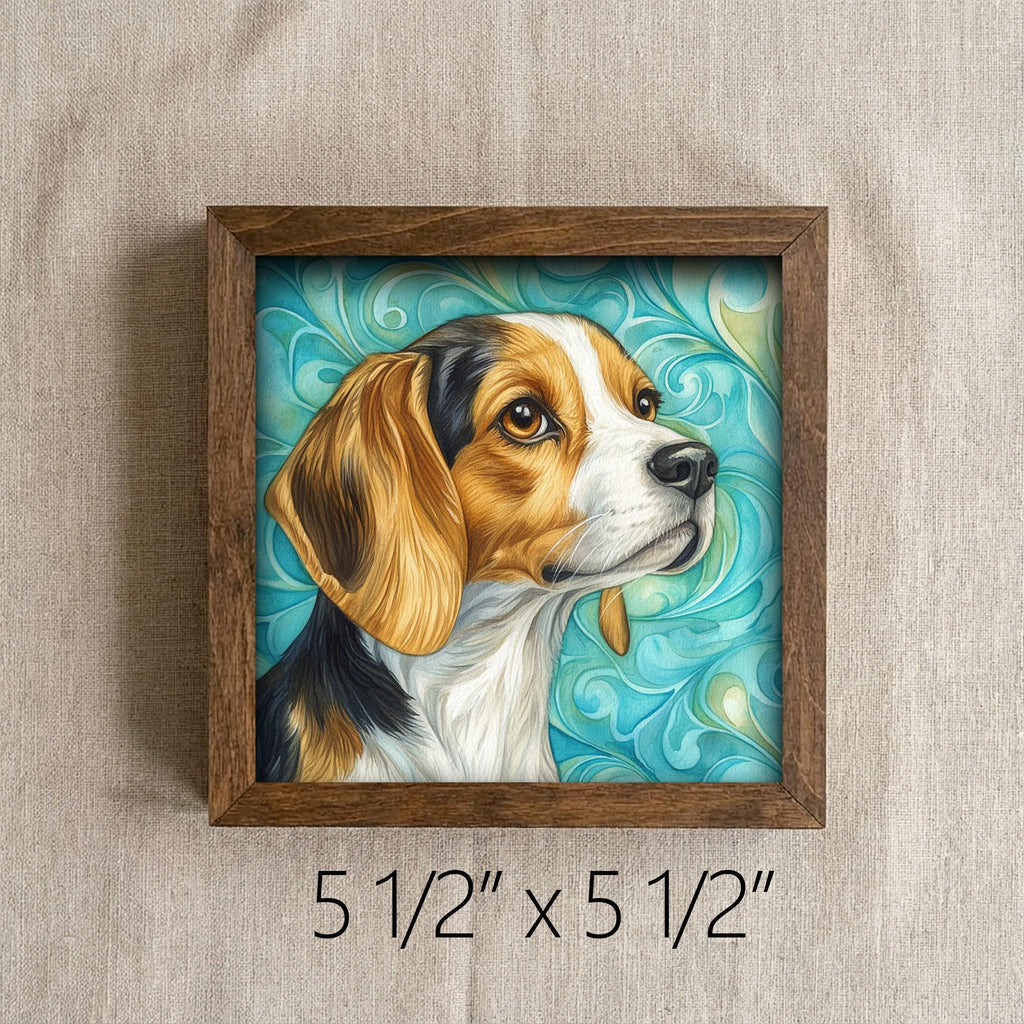Framed Beagle Art Print | Watercolor Dog Portrait Shelf Decor