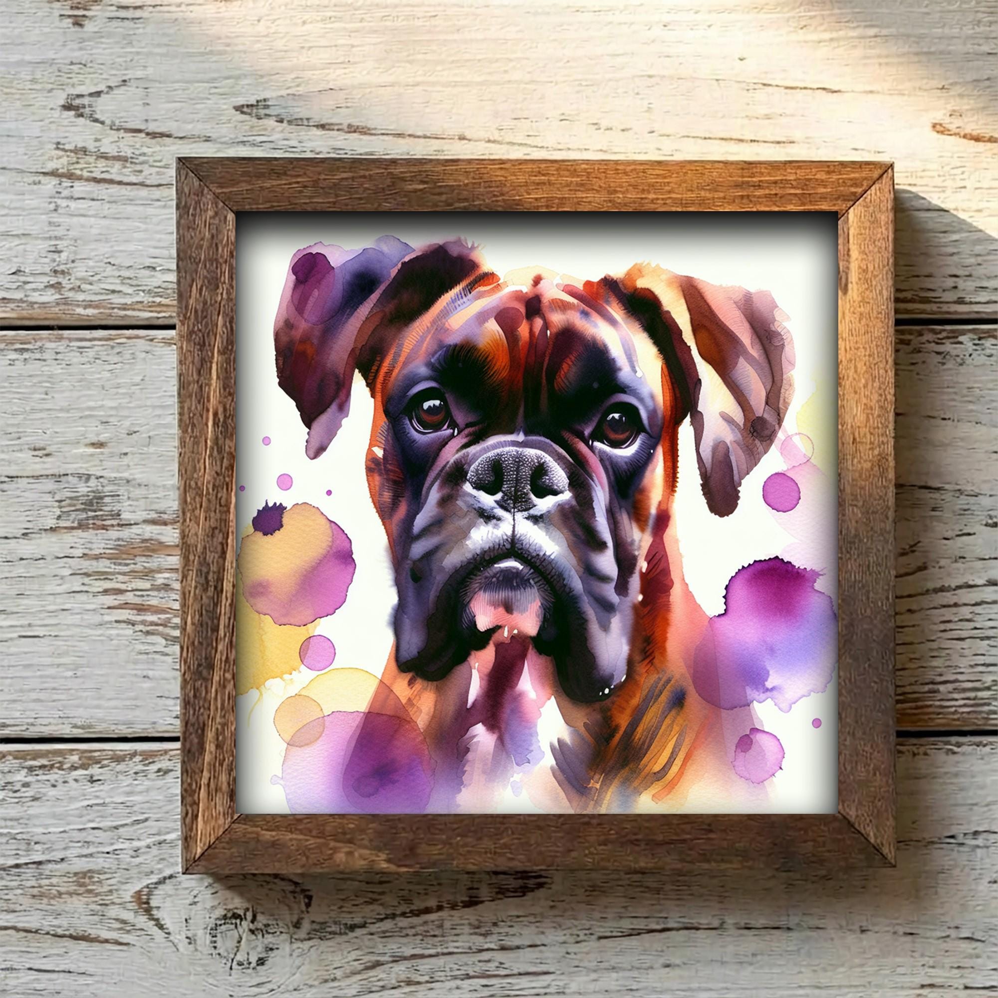Framed Boxer Dog Art Print | Watercolor Pet Portrait Decor
