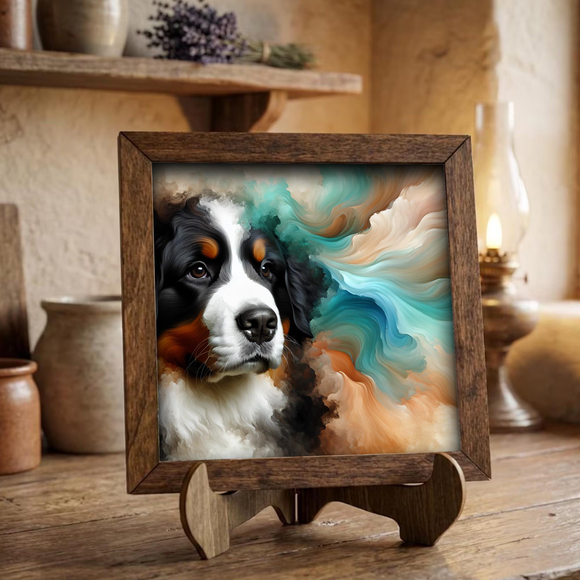 Framed Bernese Mountain Dog Art Print | Watercolor Pet Portrait Decor