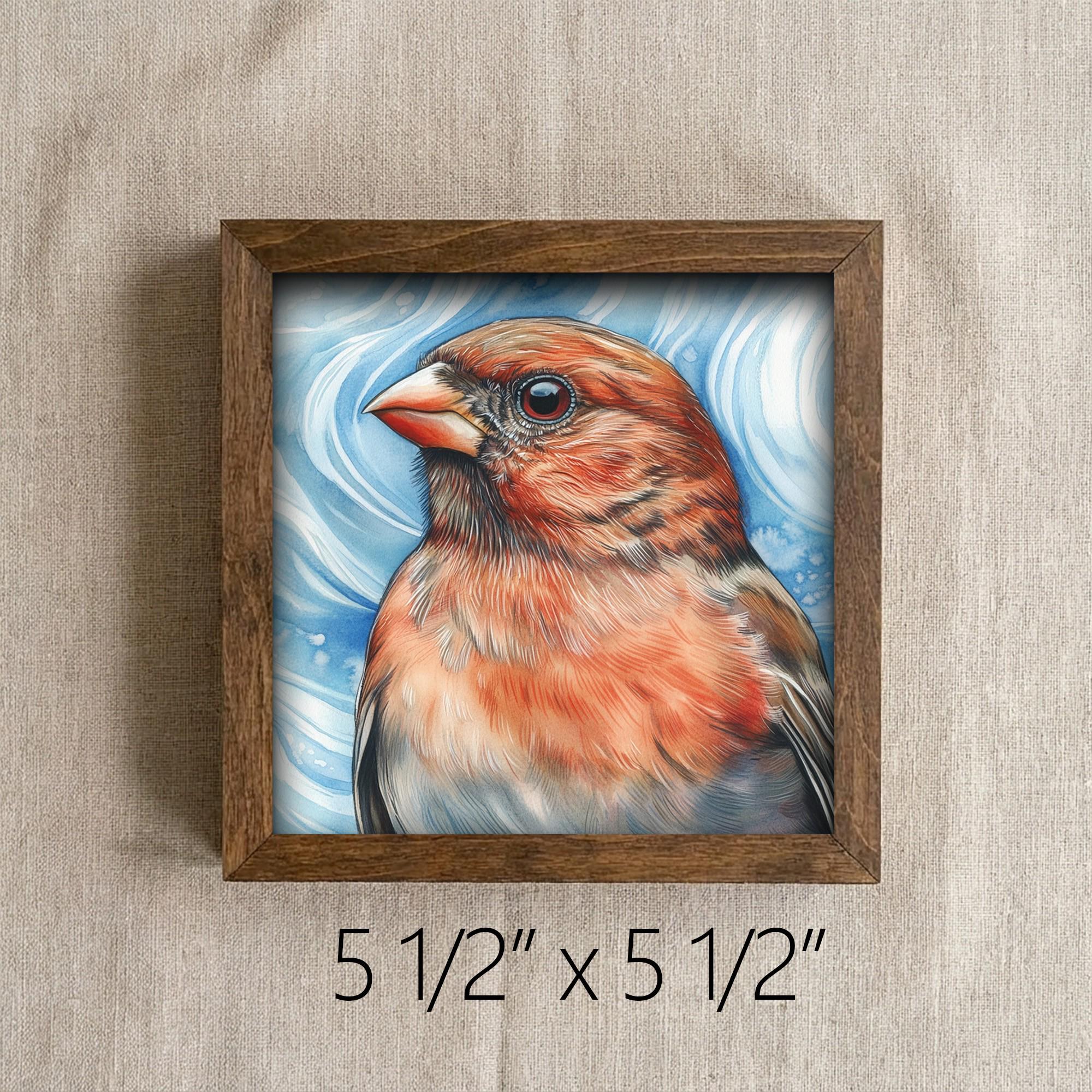 Framed Red Finch Art Print | Rustic Farmhouse Bird Decor