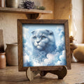 Framed Blue Kitten Art Print | Rustic Farmhouse Shelf Decor