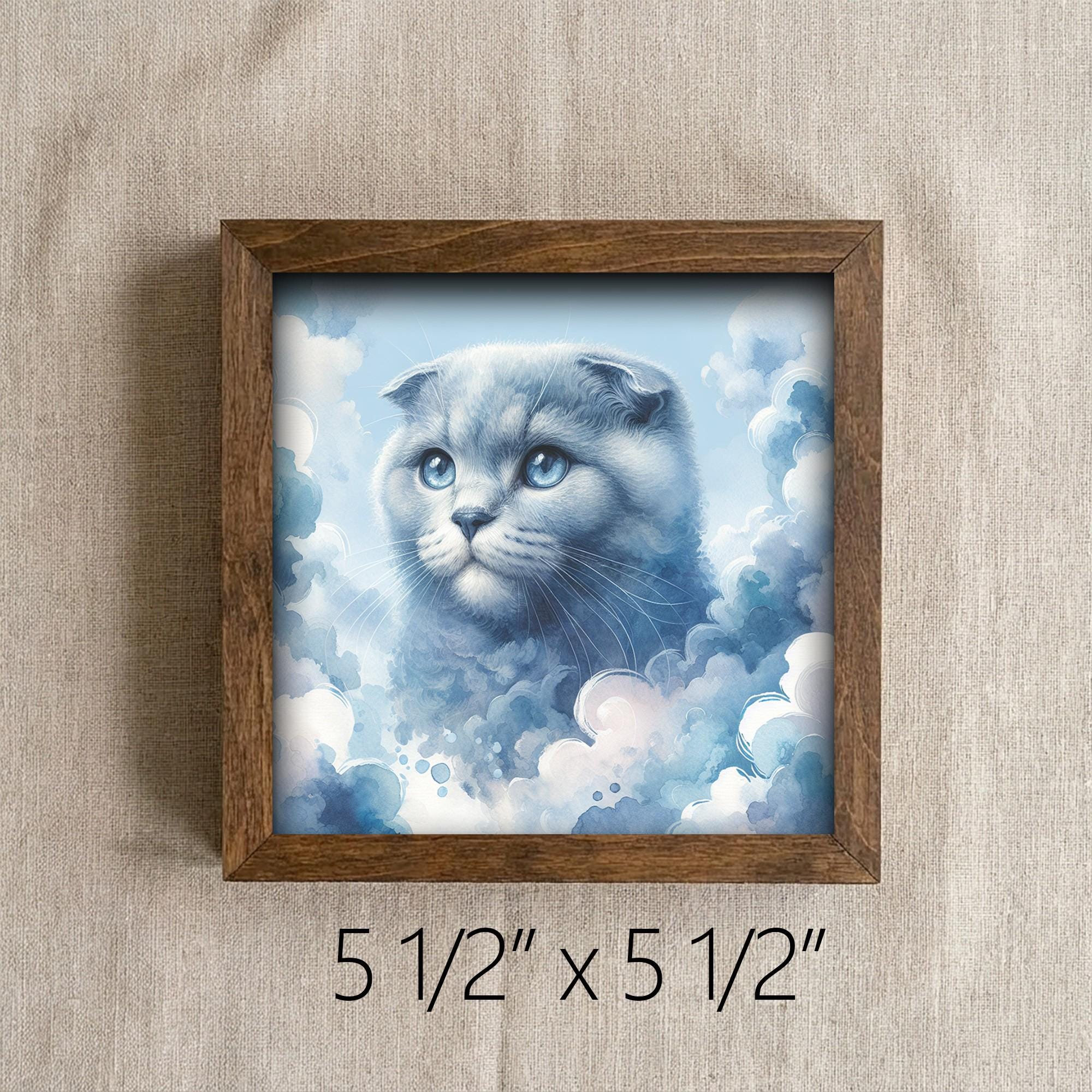 Framed Blue Kitten Art Print | Rustic Farmhouse Shelf Decor