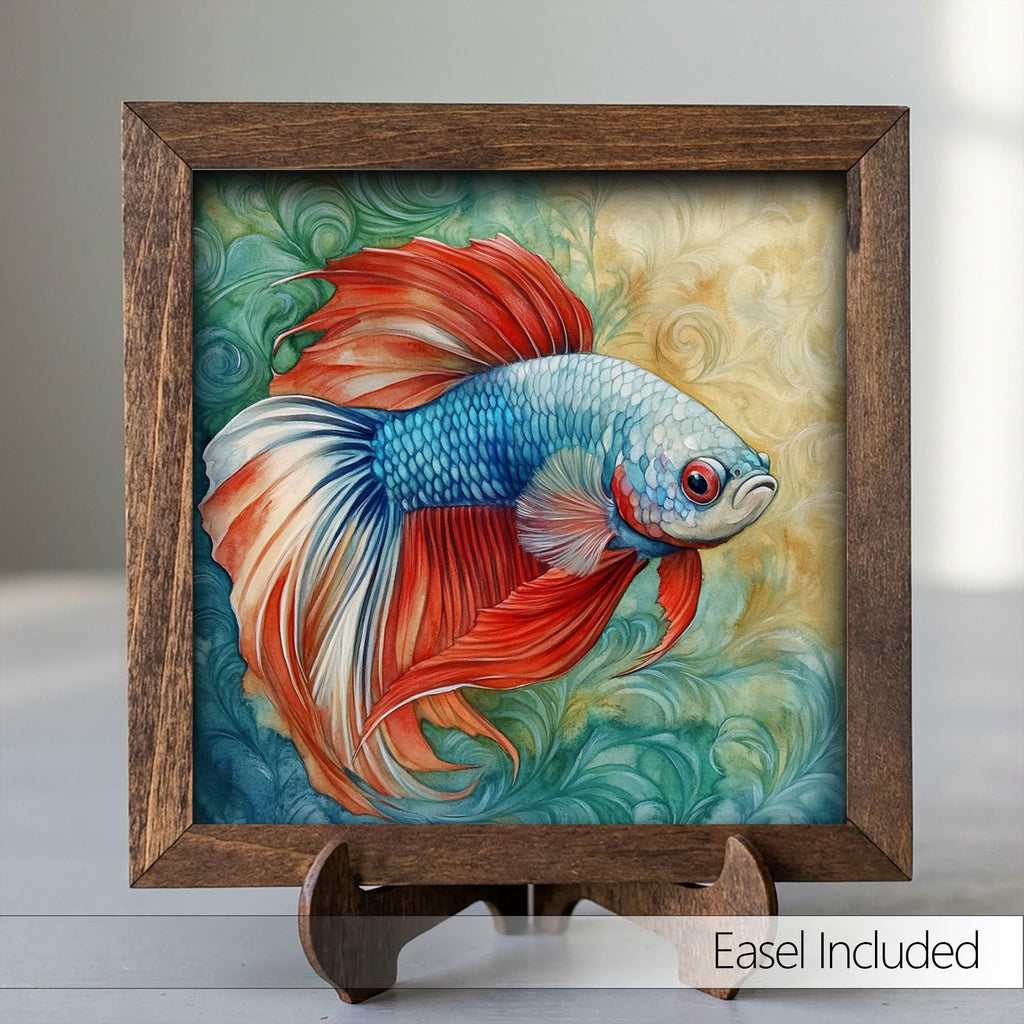 Framed Betta Fish Art Print | Watercolor Farmhouse Shelf Decor