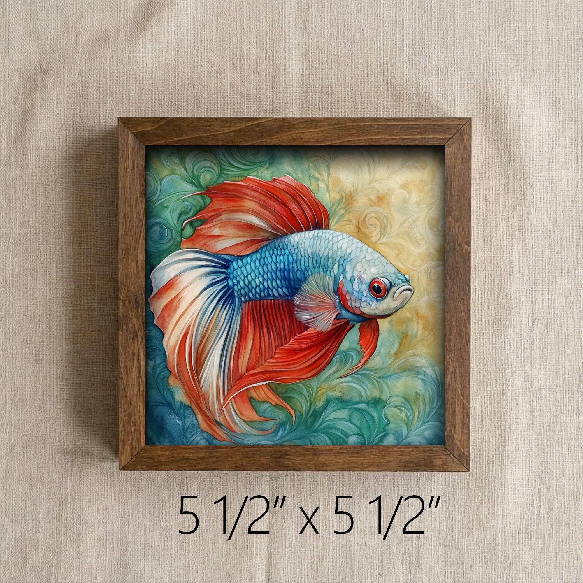Framed Betta Fish Art Print | Watercolor Farmhouse Shelf Decor