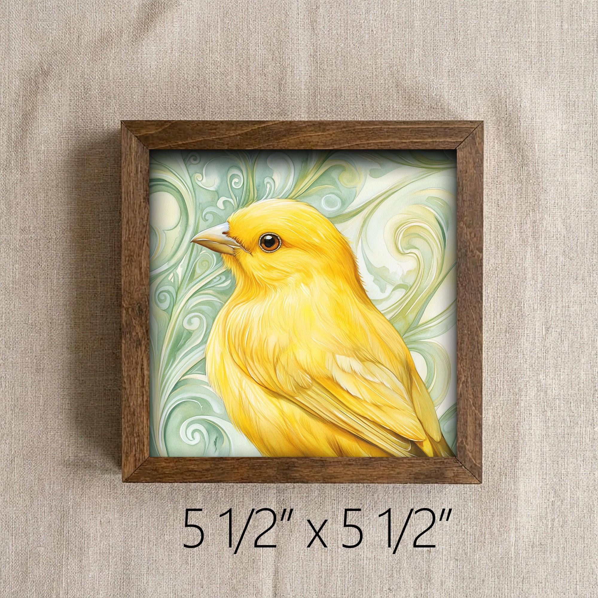 Framed Yellow Bird Art Print | Rustic Farmhouse Shelf Decor