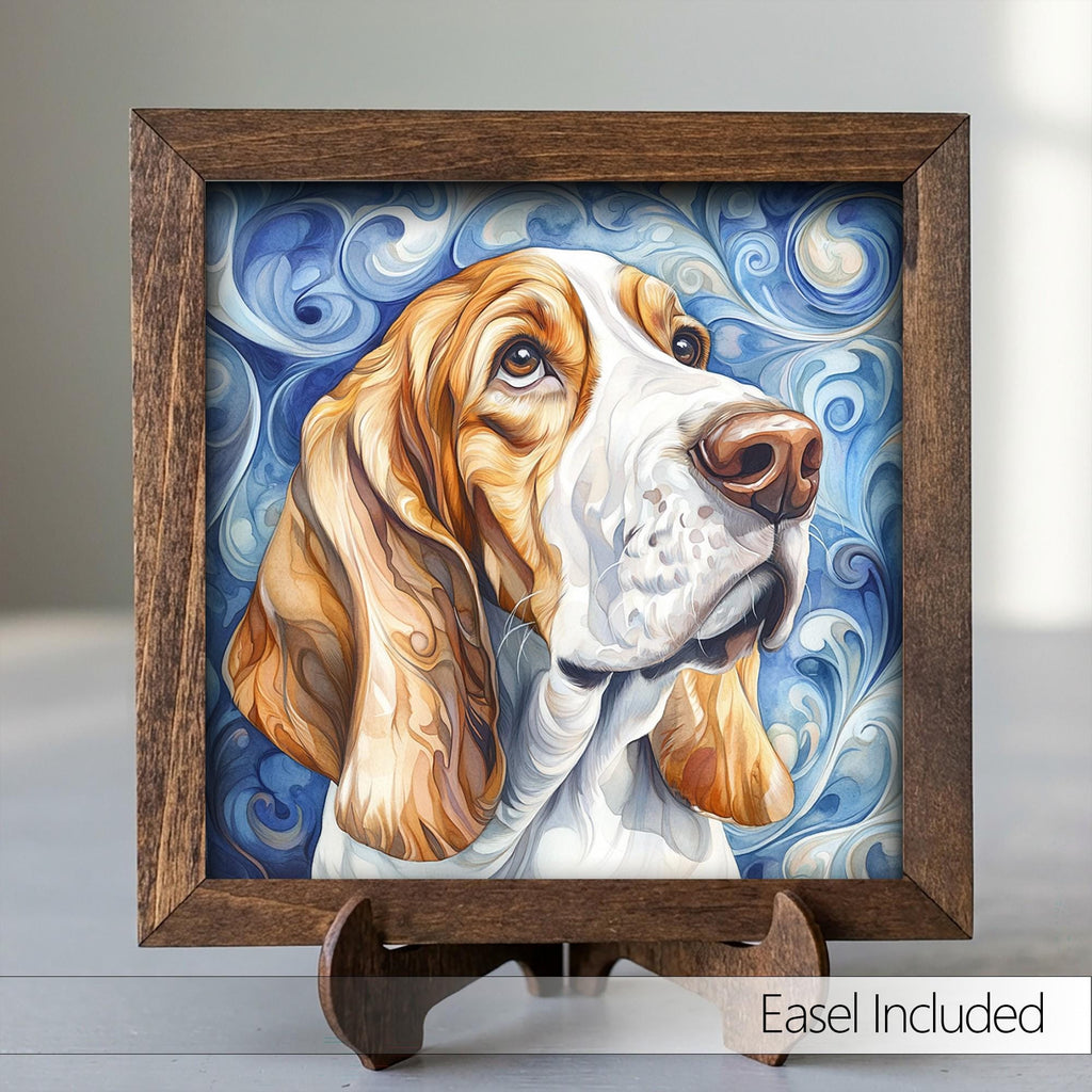 Framed Basset Hound Art Print | Rustic Farmhouse Shelf Decor