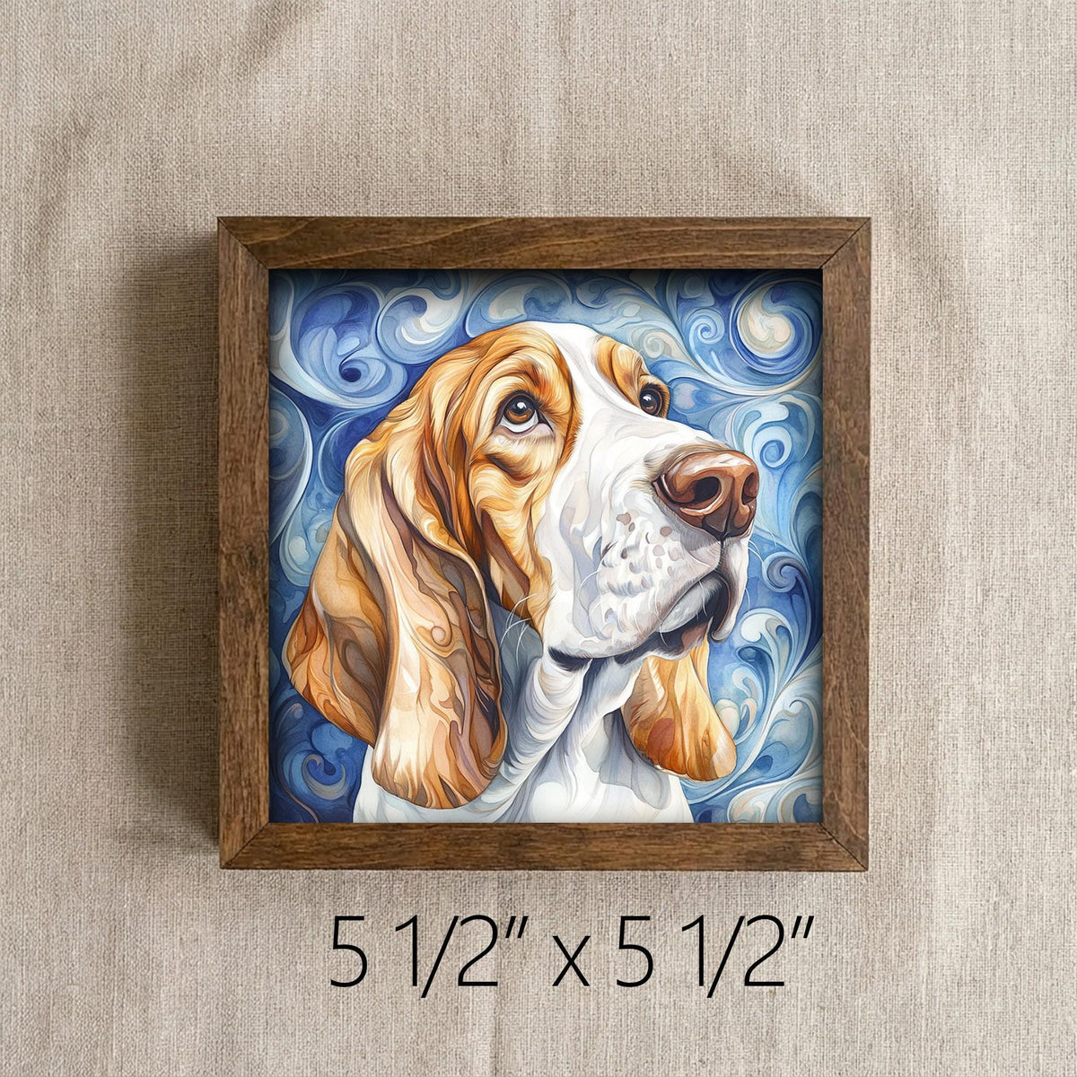 Framed Basset Hound Art Print | Rustic Farmhouse Shelf Decor