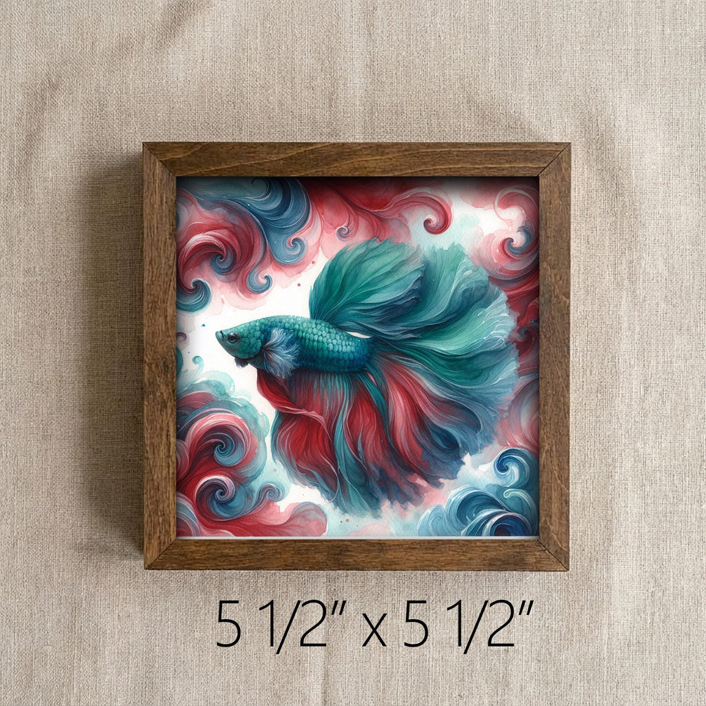 Framed Betta Fish Art Print | Watercolor Farmhouse Shelf Decor