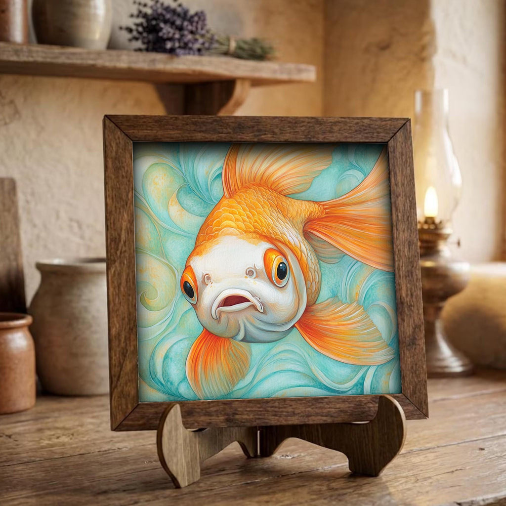 Framed Goldfish Art Print | Watercolor Fish Shelf Decor