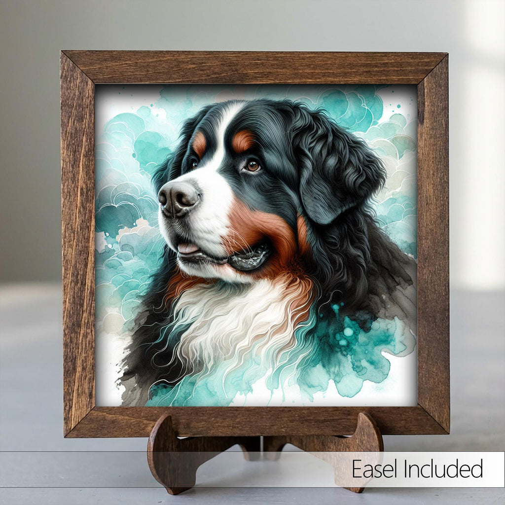 Framed Bernese Mountain Dog Art Print | Watercolor Pet Portrait Decor