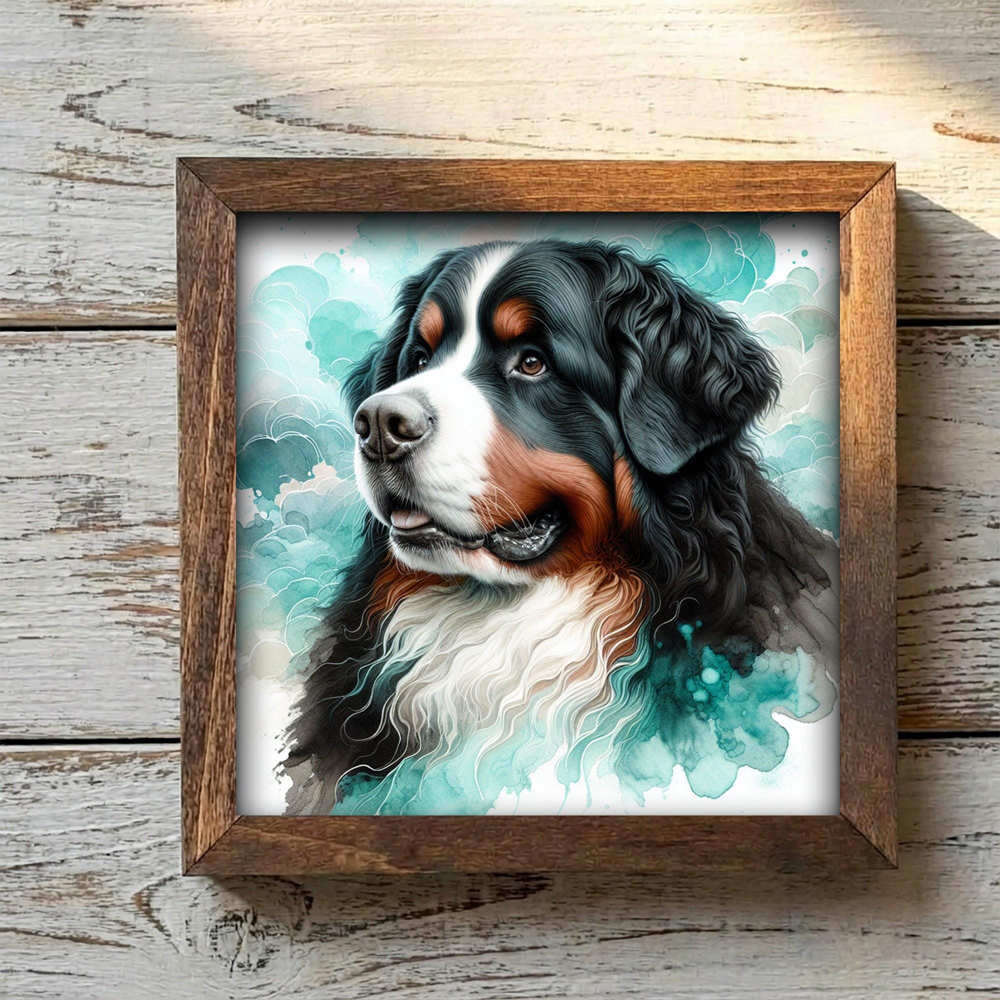 Framed Bernese Mountain Dog Art Print | Watercolor Pet Portrait Decor