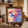 Framed Watercolor Parrot Art Print | Colorful Bird Shelf Decor