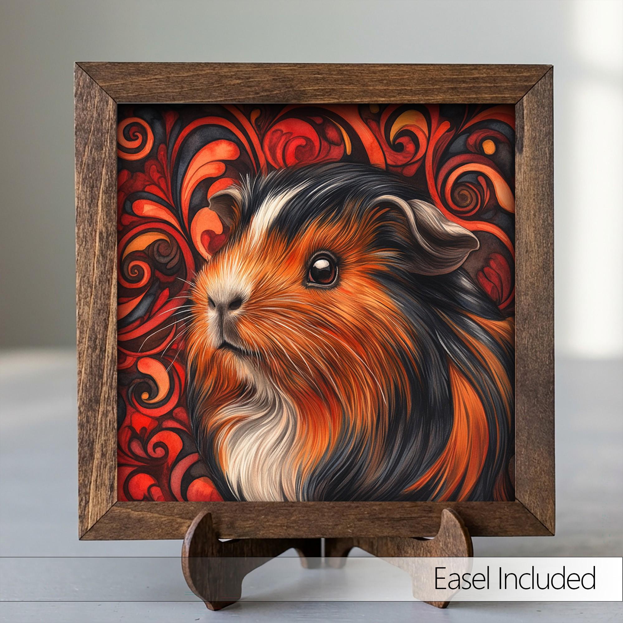 Framed Guinea Pig Art Print | Rustic Farmhouse Shelf Decor