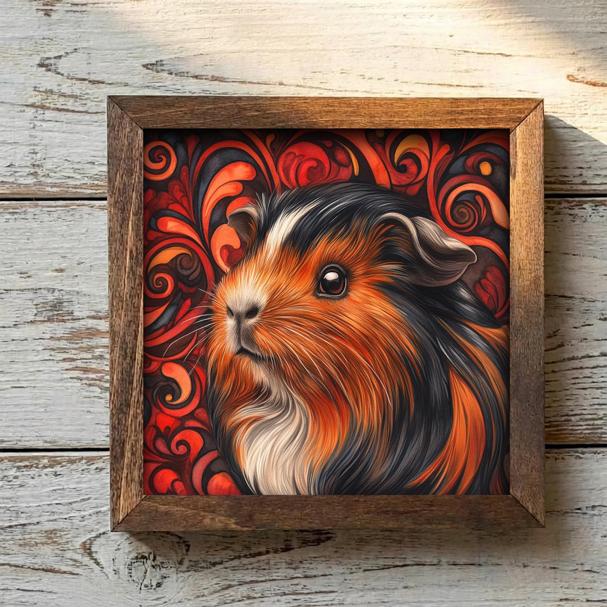 Framed Guinea Pig Art Print | Rustic Farmhouse Shelf Decor
