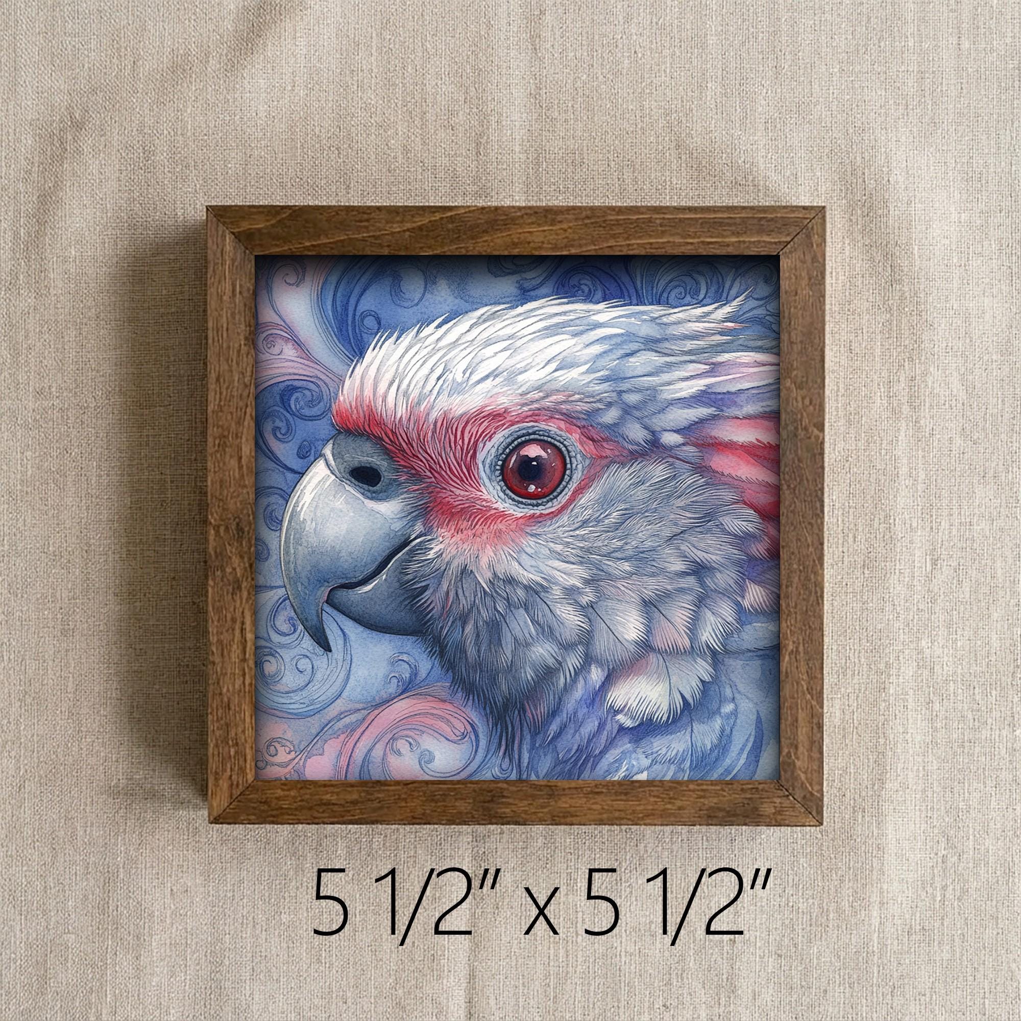 Framed Parrot Art Print | Rustic Bird Wall Decor (Easel Included)