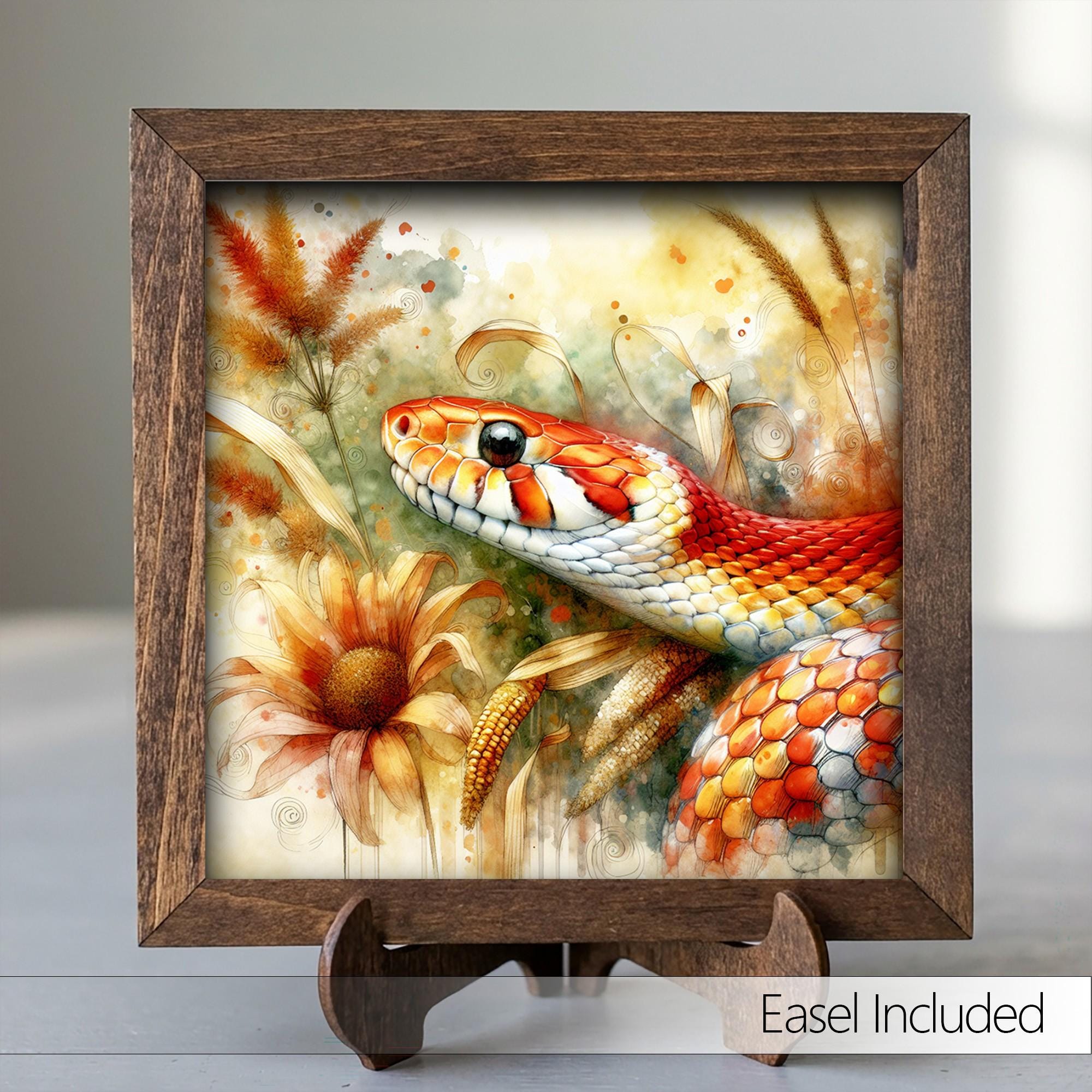 Framed Corn Snake Art Print | Rustic Farmhouse Shelf Decor