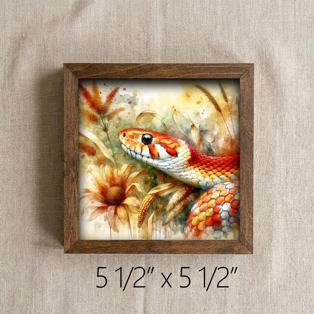 Framed Corn Snake Art Print | Rustic Farmhouse Shelf Decor