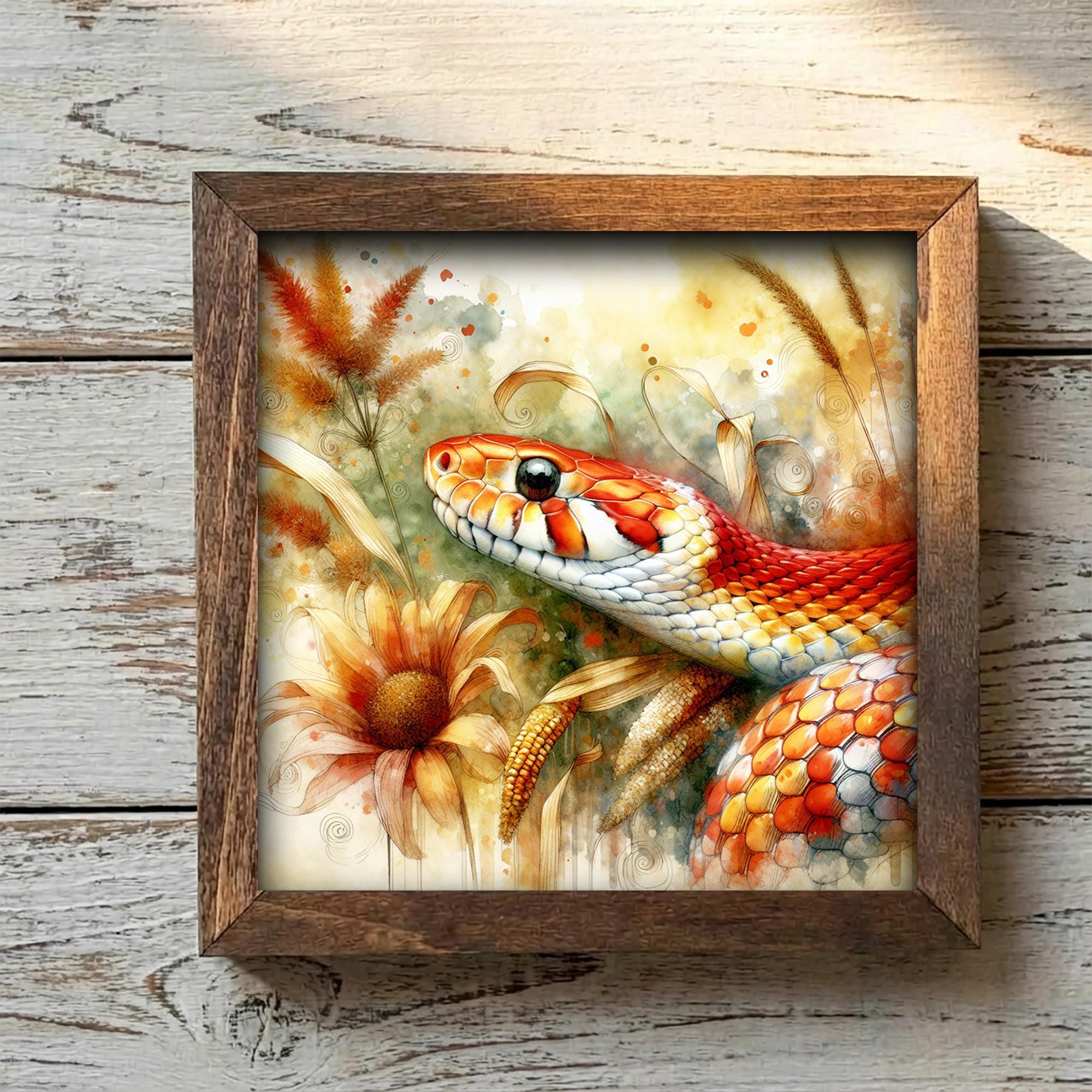 Framed Corn Snake Art Print | Rustic Farmhouse Shelf Decor