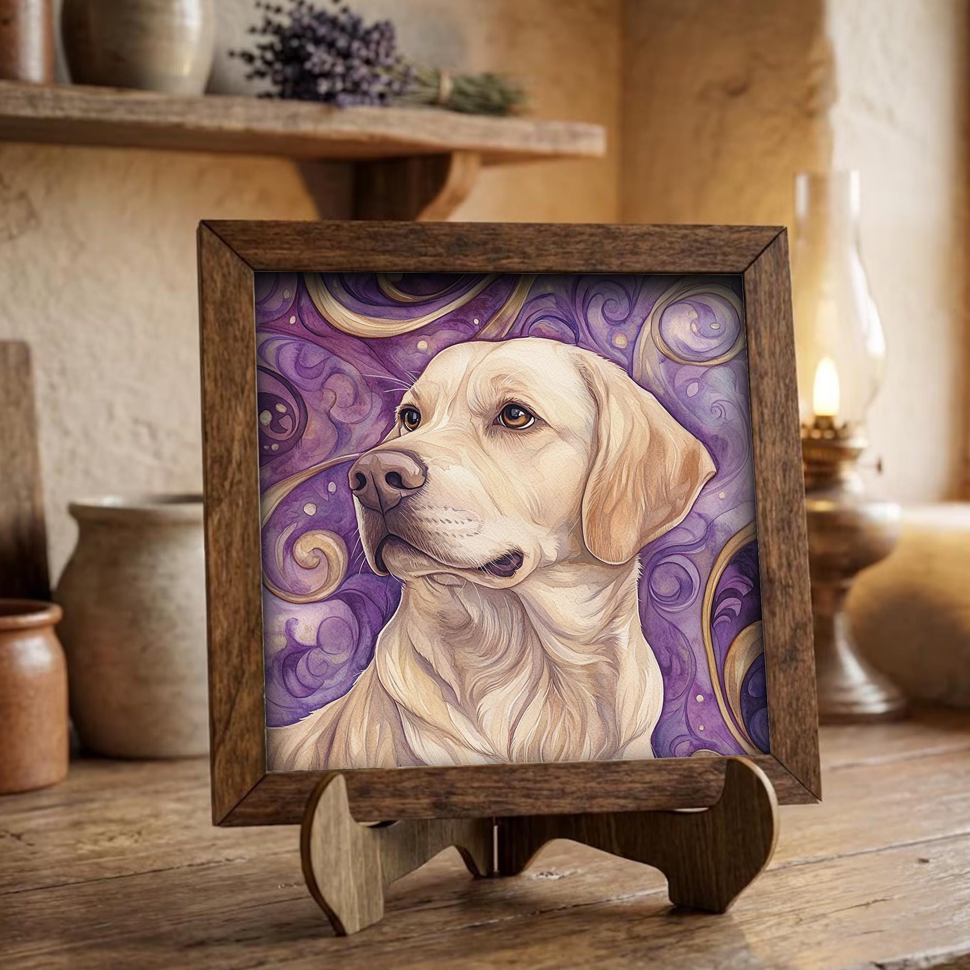 Framed Yellow Lab Art Print | Rustic Farmhouse Shelf Decor