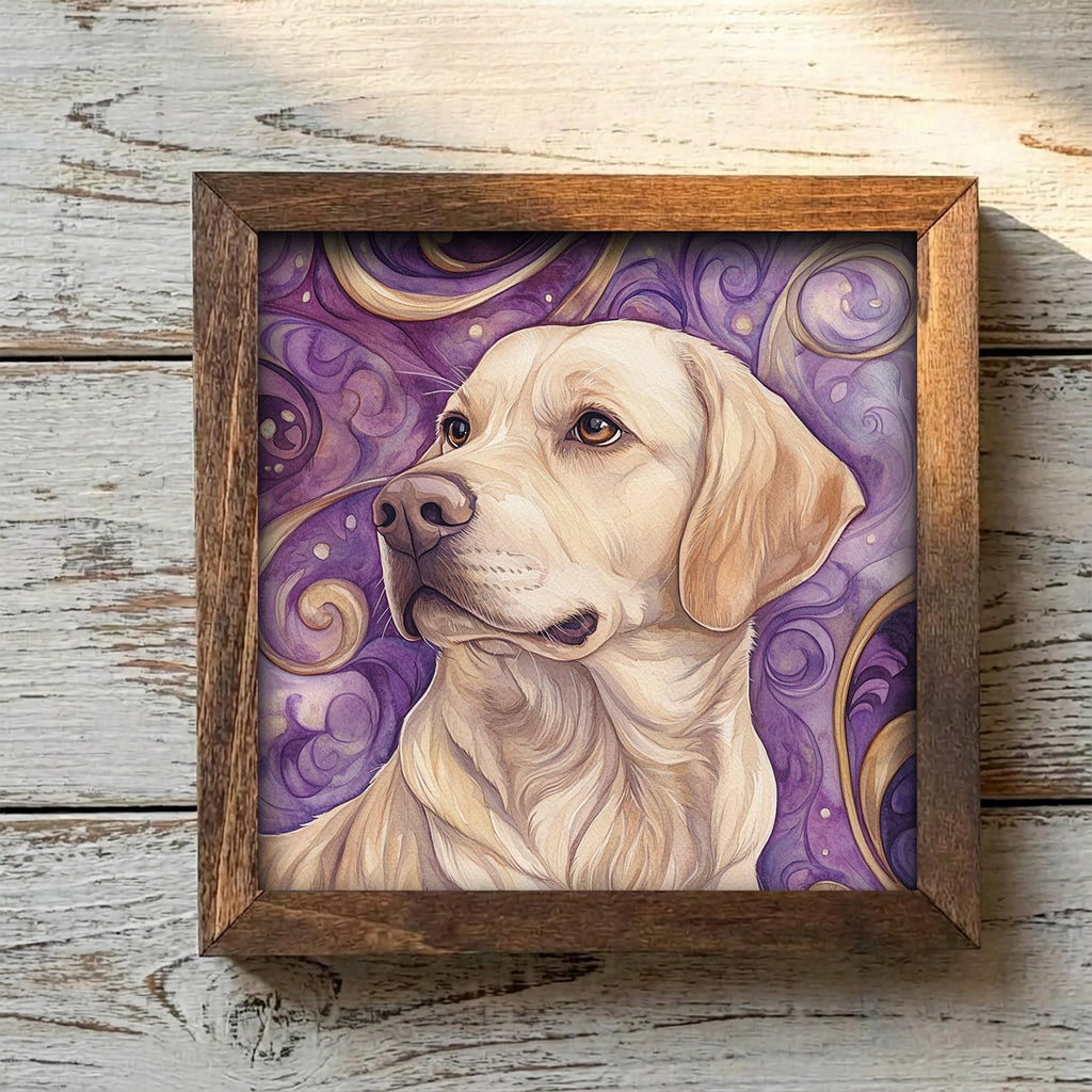 Framed Yellow Lab Art Print | Rustic Farmhouse Shelf Decor