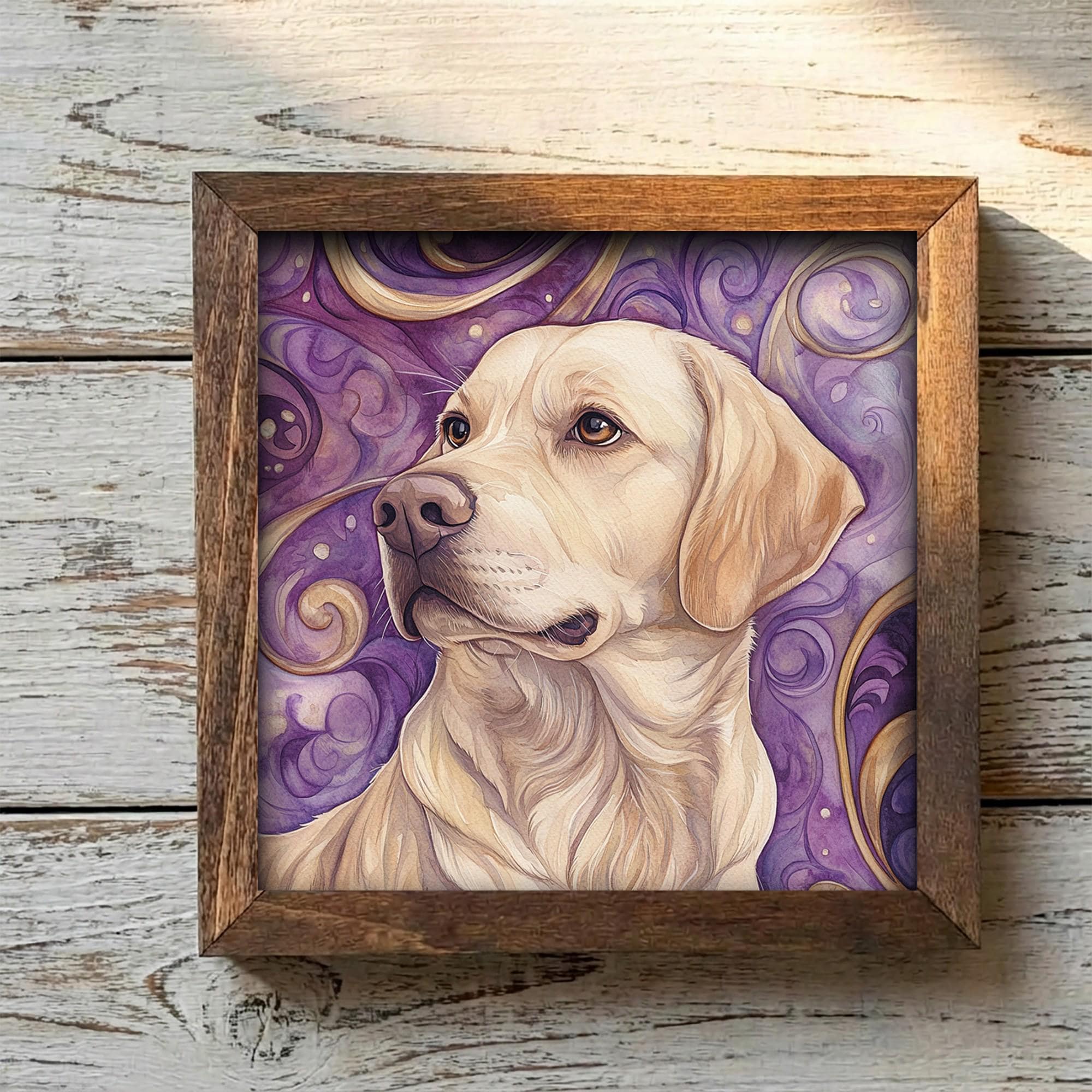 Framed Yellow Lab Art Print | Rustic Farmhouse Shelf Decor
