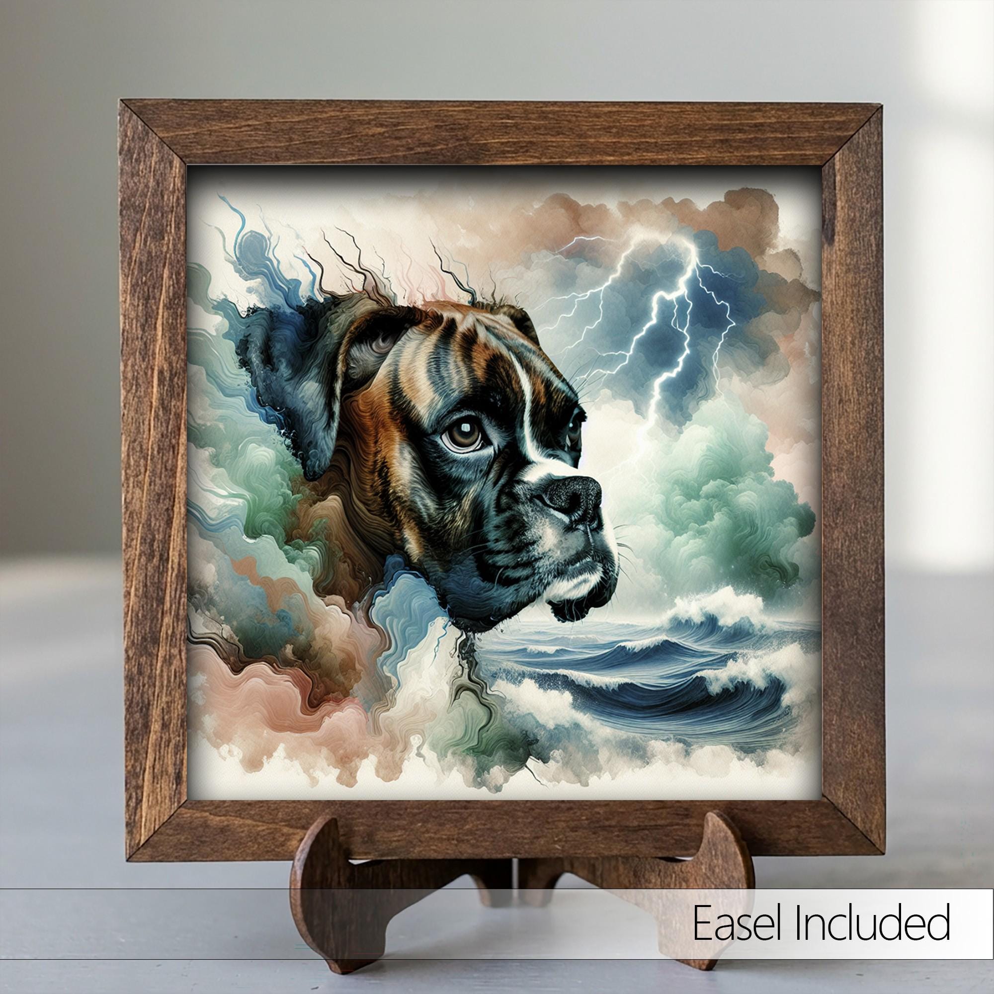 Framed Boxer Dog Art Print | Rustic Farmhouse Shelf Decor