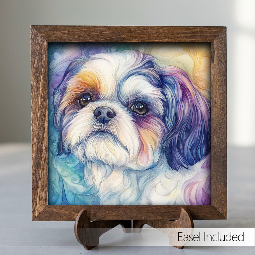 Framed Shih Tzu Dog Art Print | Watercolor Pet Portrait Decor