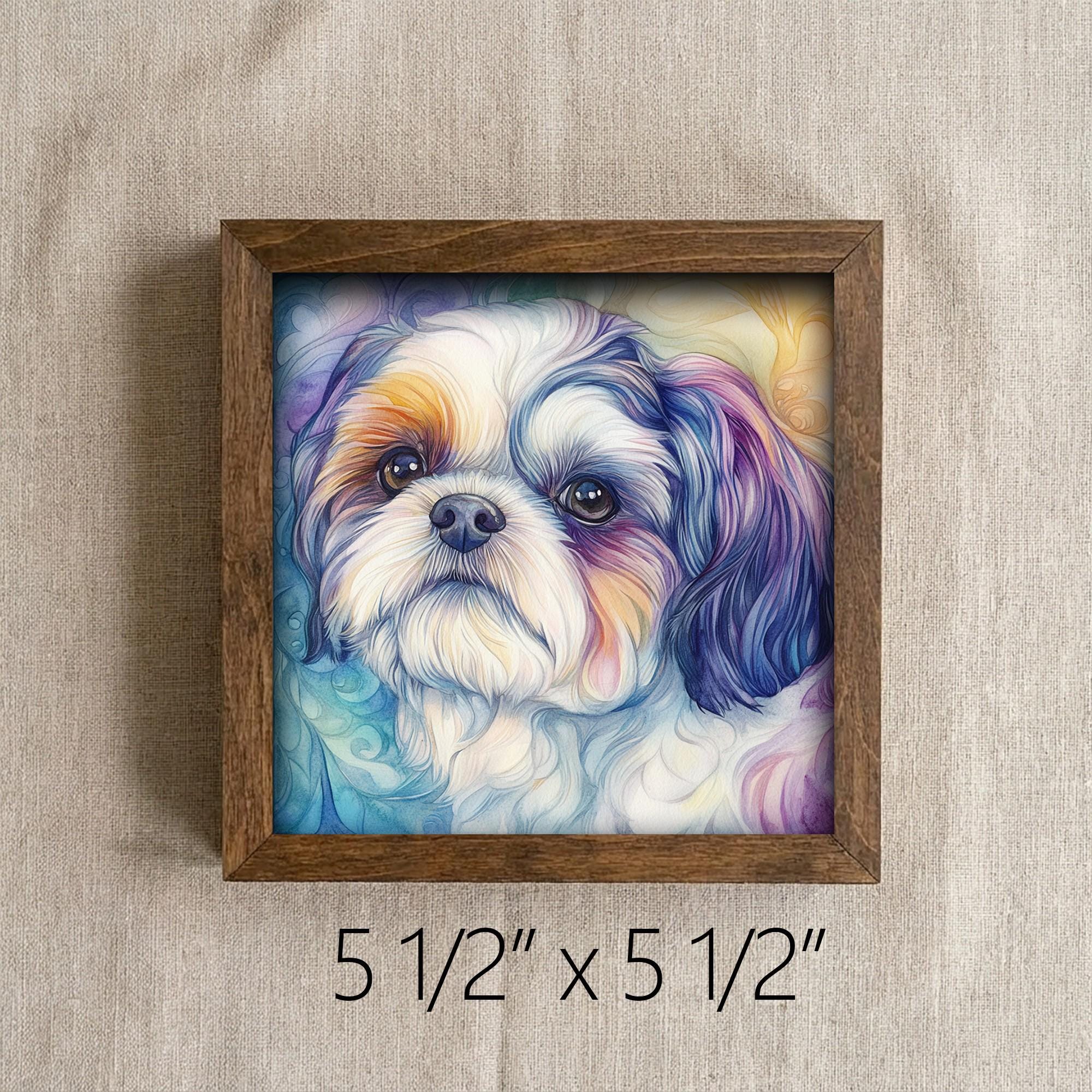 Framed Shih Tzu Dog Art Print | Watercolor Pet Portrait Decor