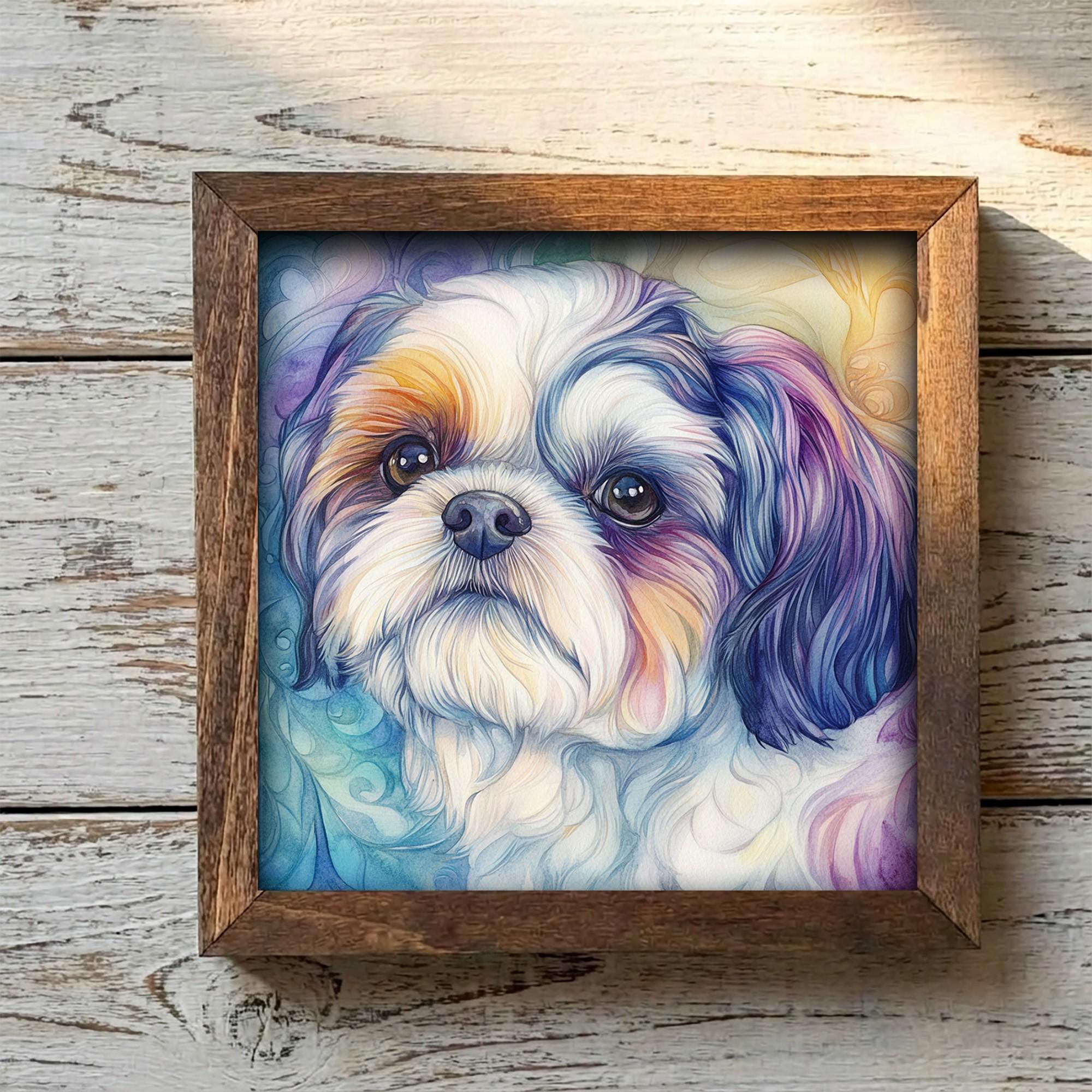 Framed Shih Tzu Dog Art Print | Watercolor Pet Portrait Decor