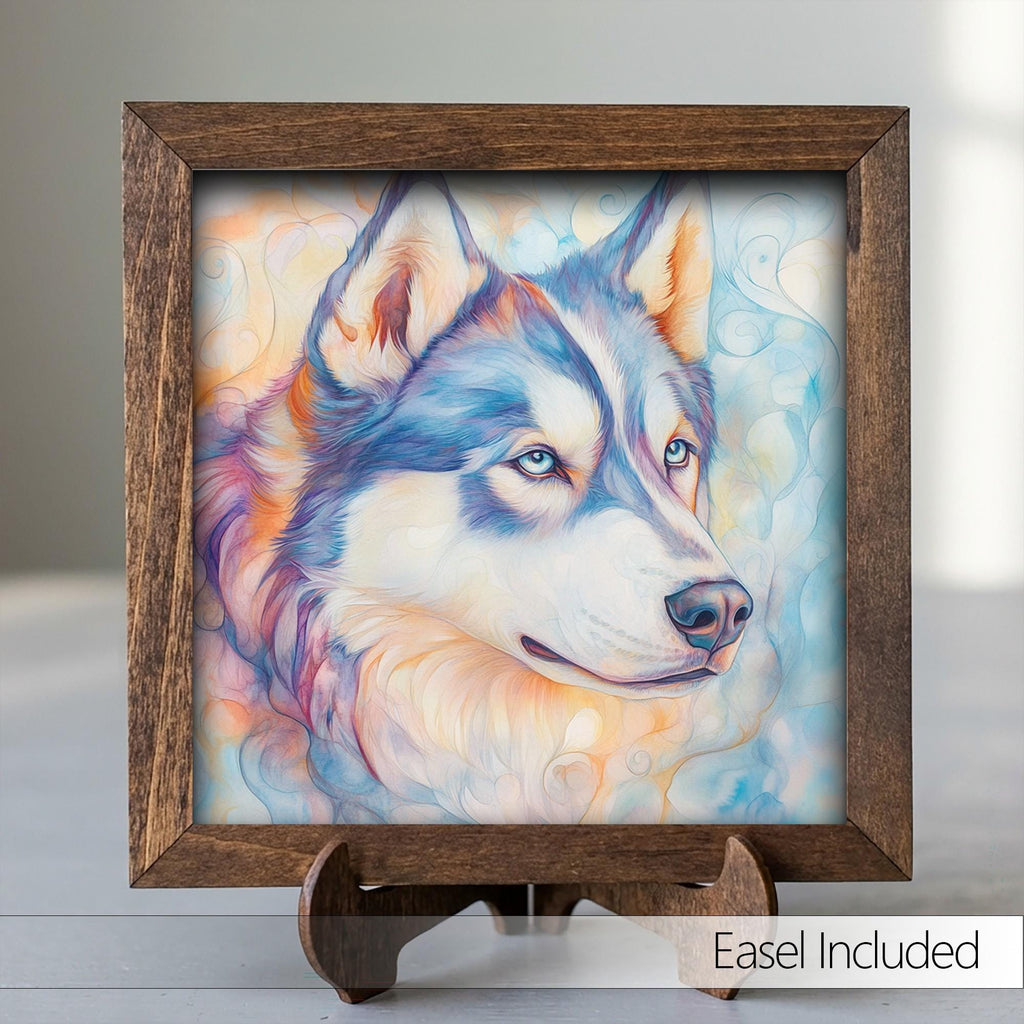 Framed Husky Art Print | Watercolor Dog Portrait Shelf Decor
