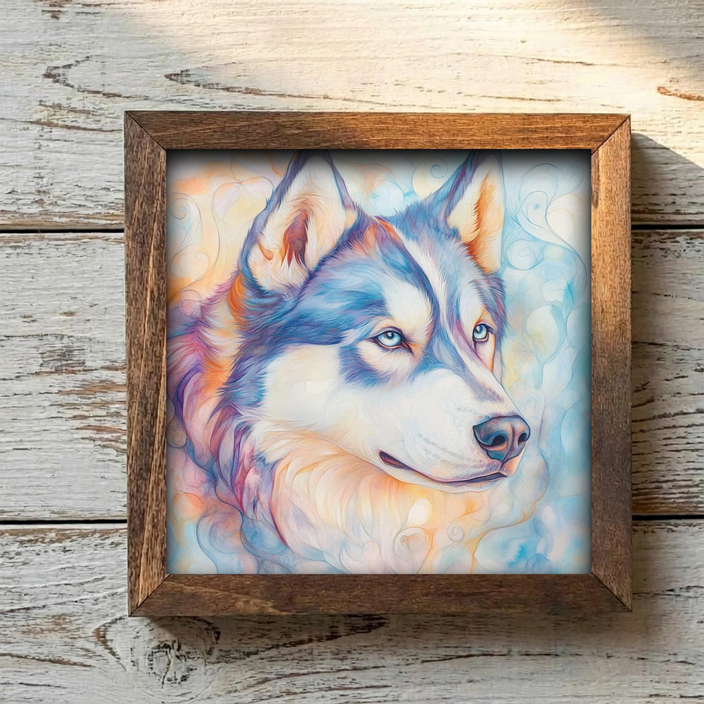 Framed Husky Art Print | Watercolor Dog Portrait Shelf Decor