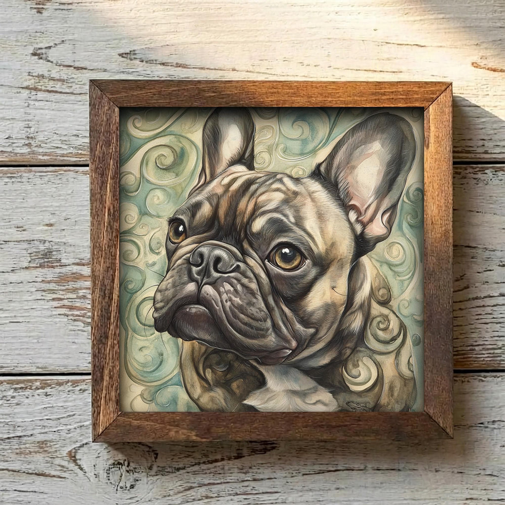 Framed French Bulldog Art Print | Rustic Farmhouse Pet Decor