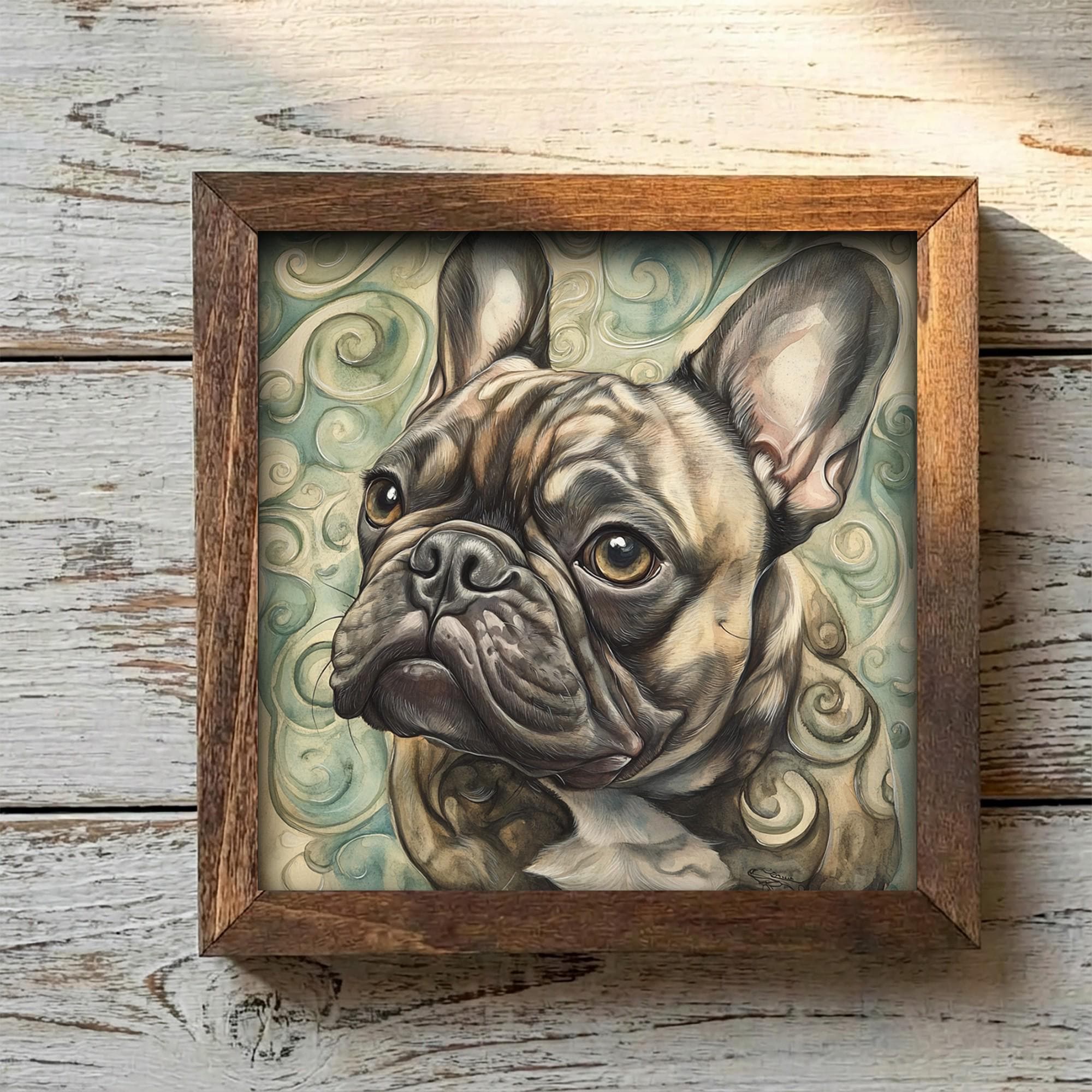 Framed French Bulldog Art Print | Rustic Farmhouse Pet Decor