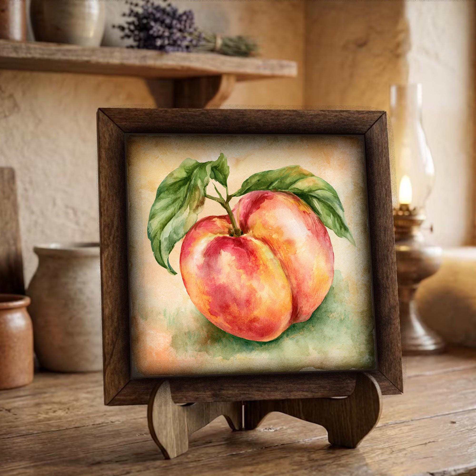 Framed Peach Art Print | Rustic Farmhouse Kitchen Decor (Easel Included)