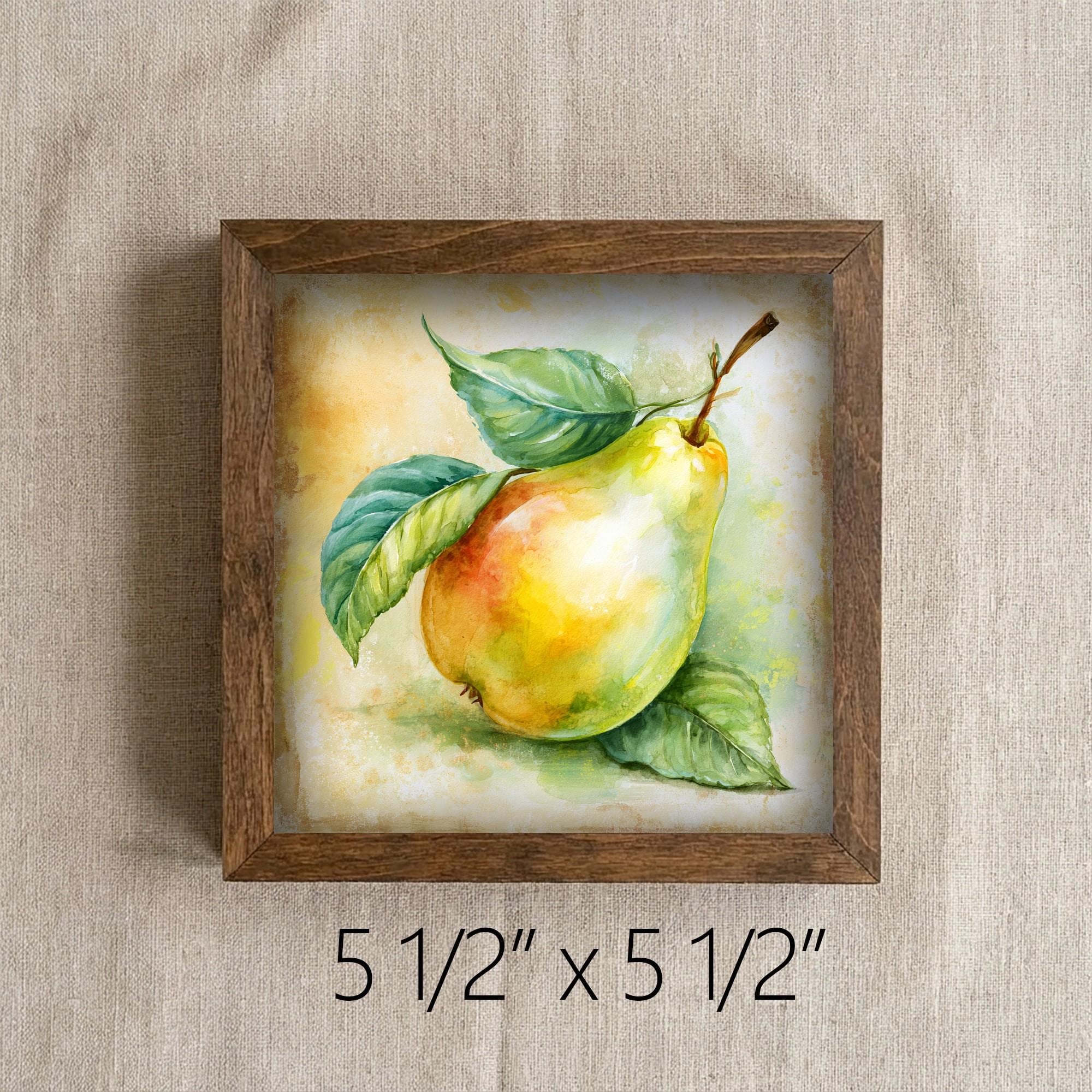 Framed Pear Art Print | Rustic Farmhouse Kitchen Decor (Easel Included)