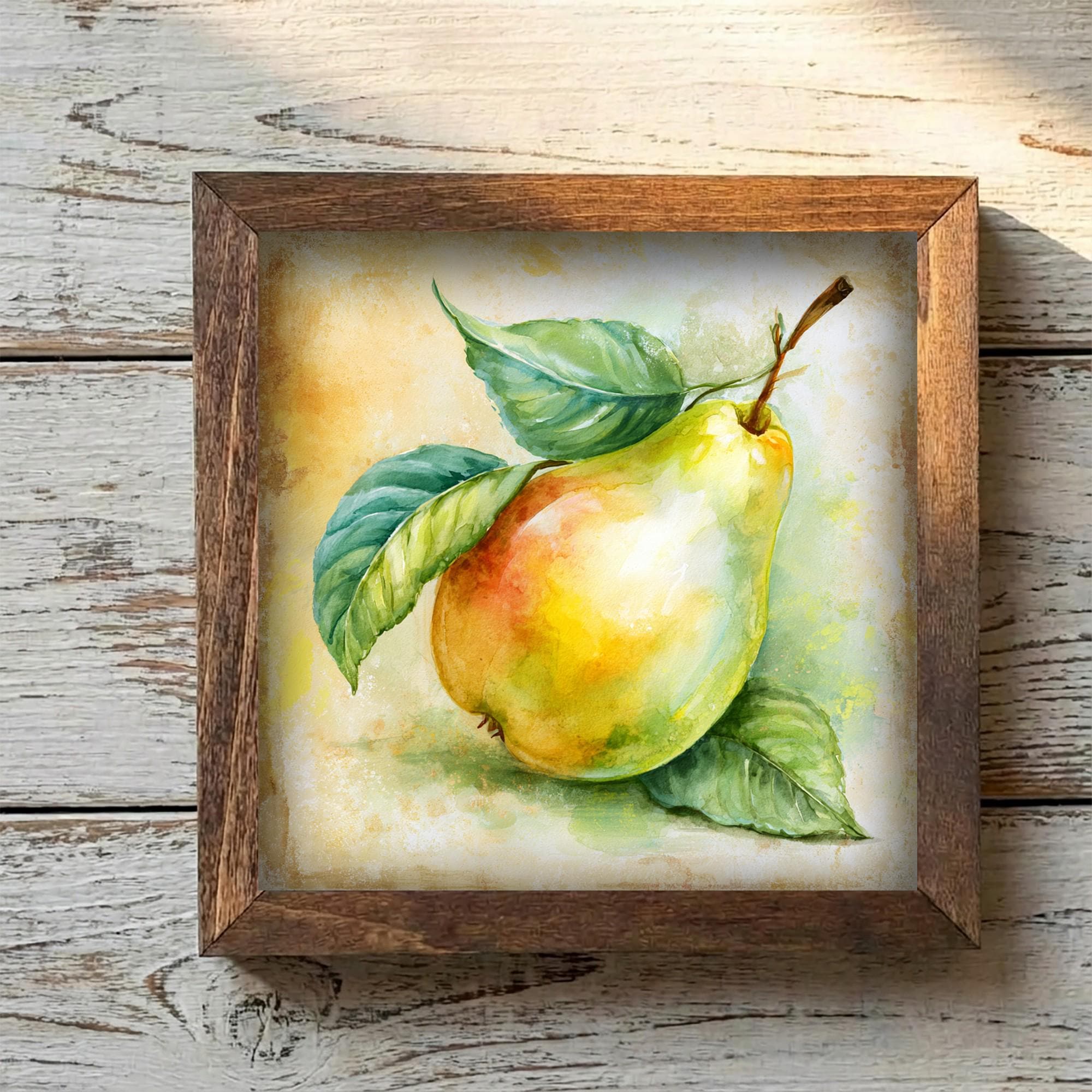 Framed Pear Art Print | Rustic Farmhouse Kitchen Decor (Easel Included)