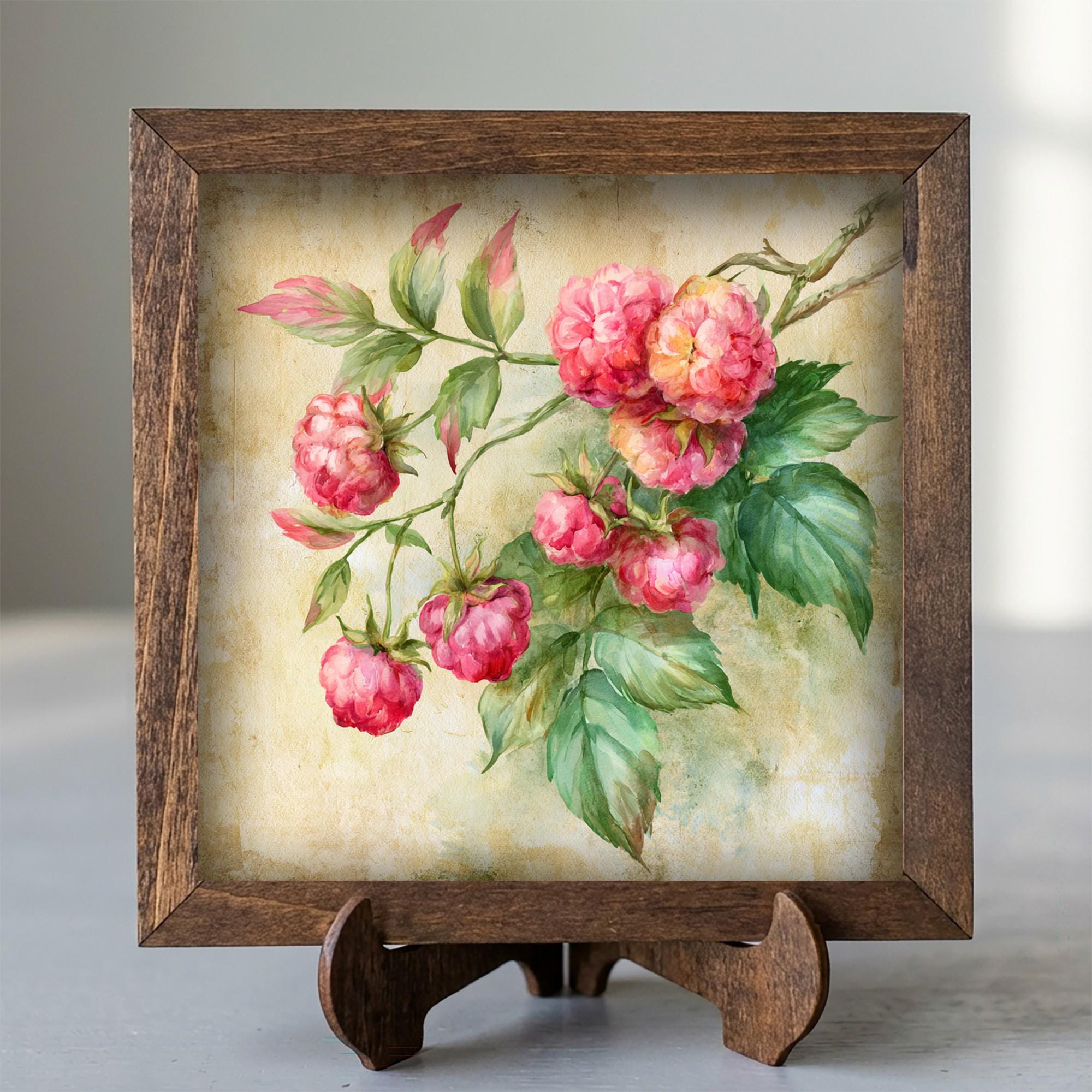 Framed Raspberry Art Print | Rustic Farmhouse Shelf Decor