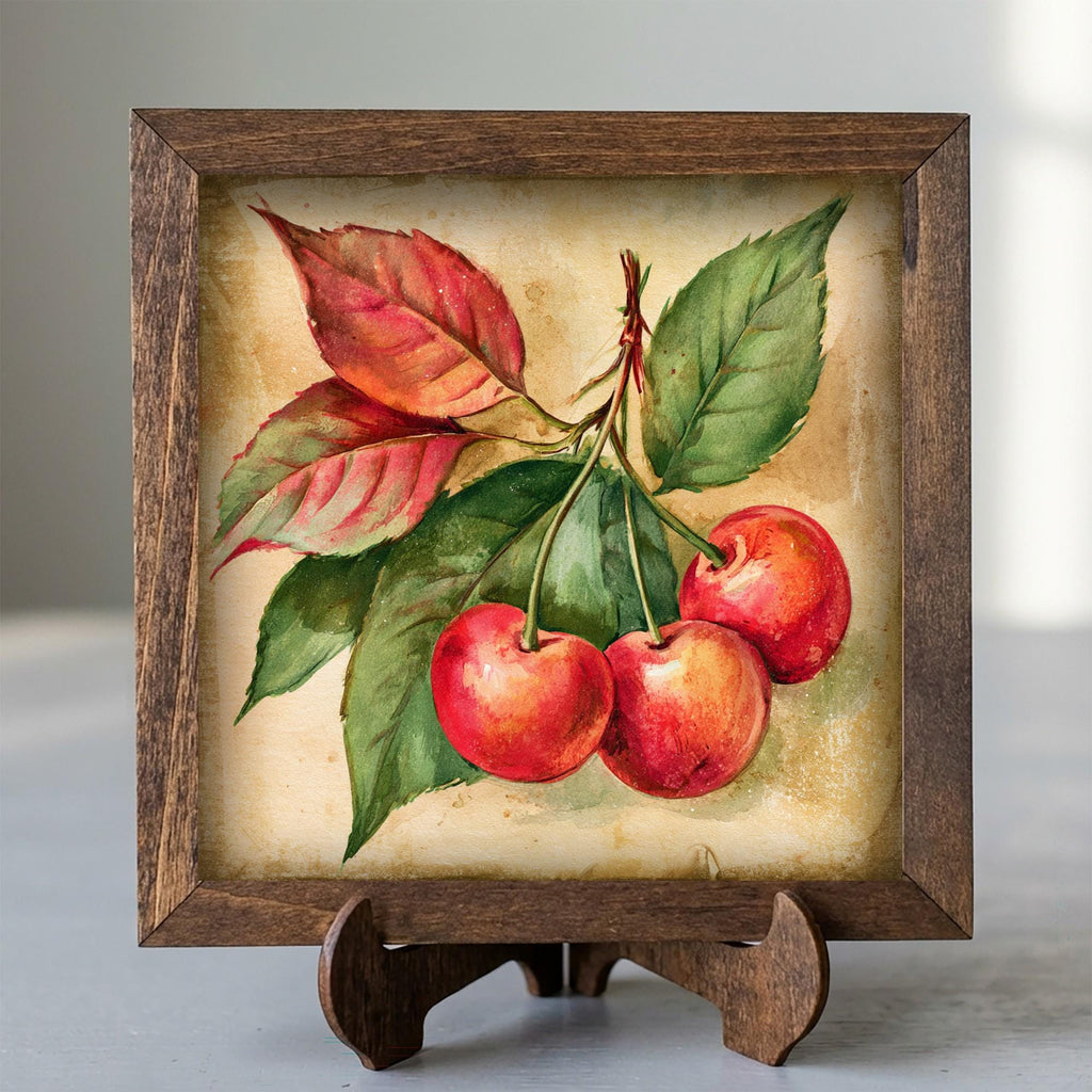 Framed Cherry Art Print | Vintage Botanical Farmhouse Shelf Decor