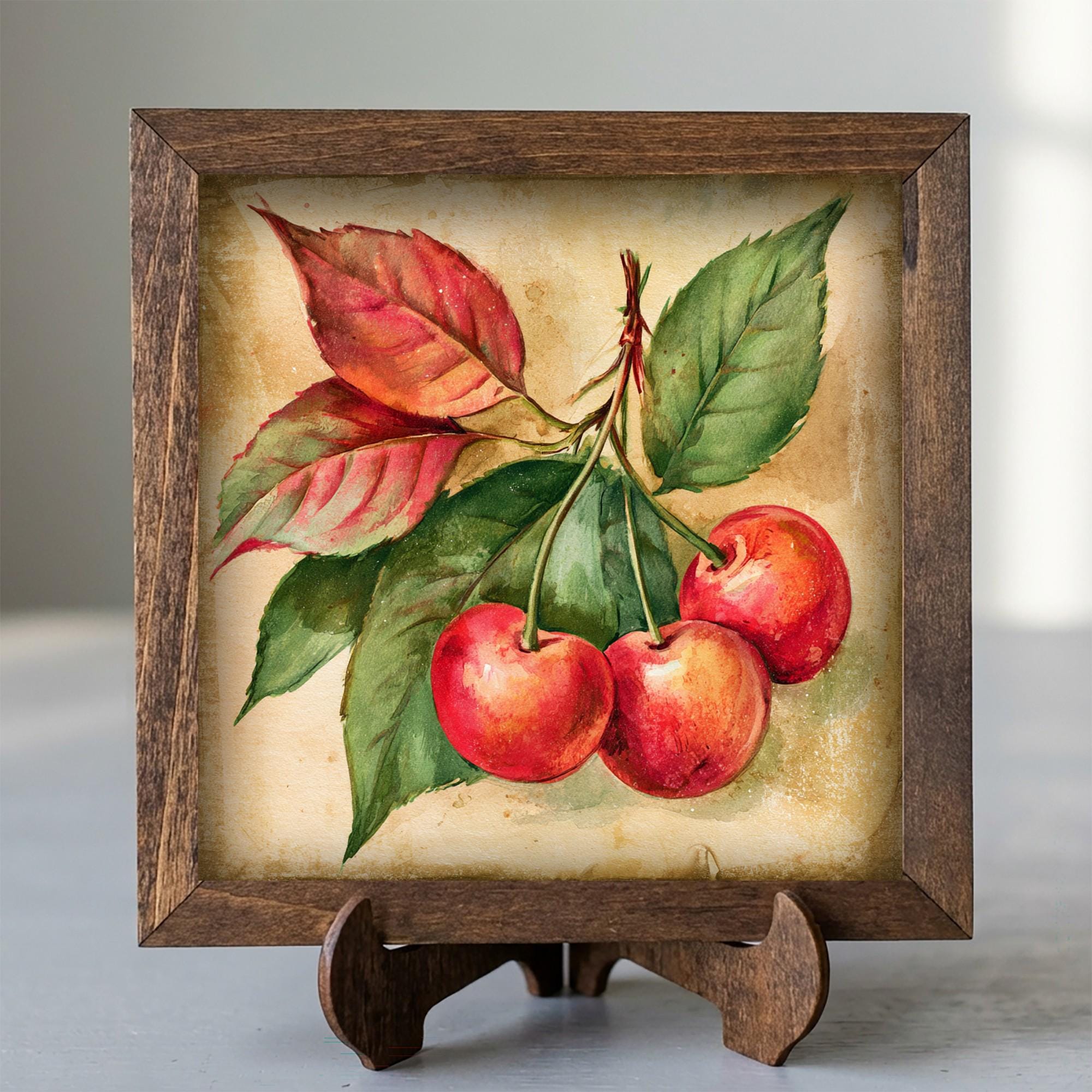 Framed Cherry Art Print | Vintage Botanical Farmhouse Shelf Decor