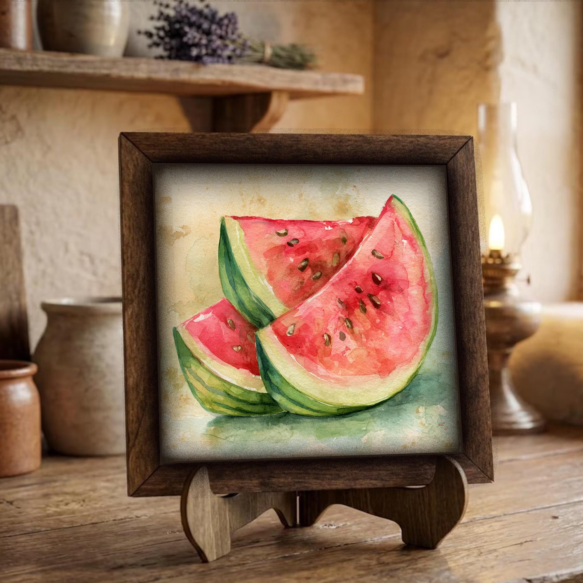 Framed Watermelon Art Print | Rustic Farmhouse Kitchen Decor