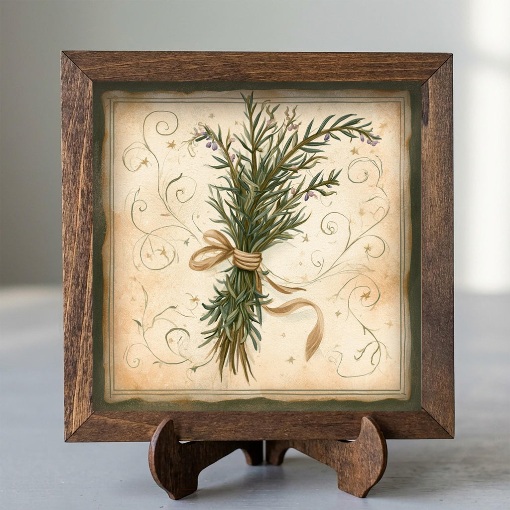 Framed Rosemary and Lavender Art Print | Rustic Farmhouse Shelf Decor